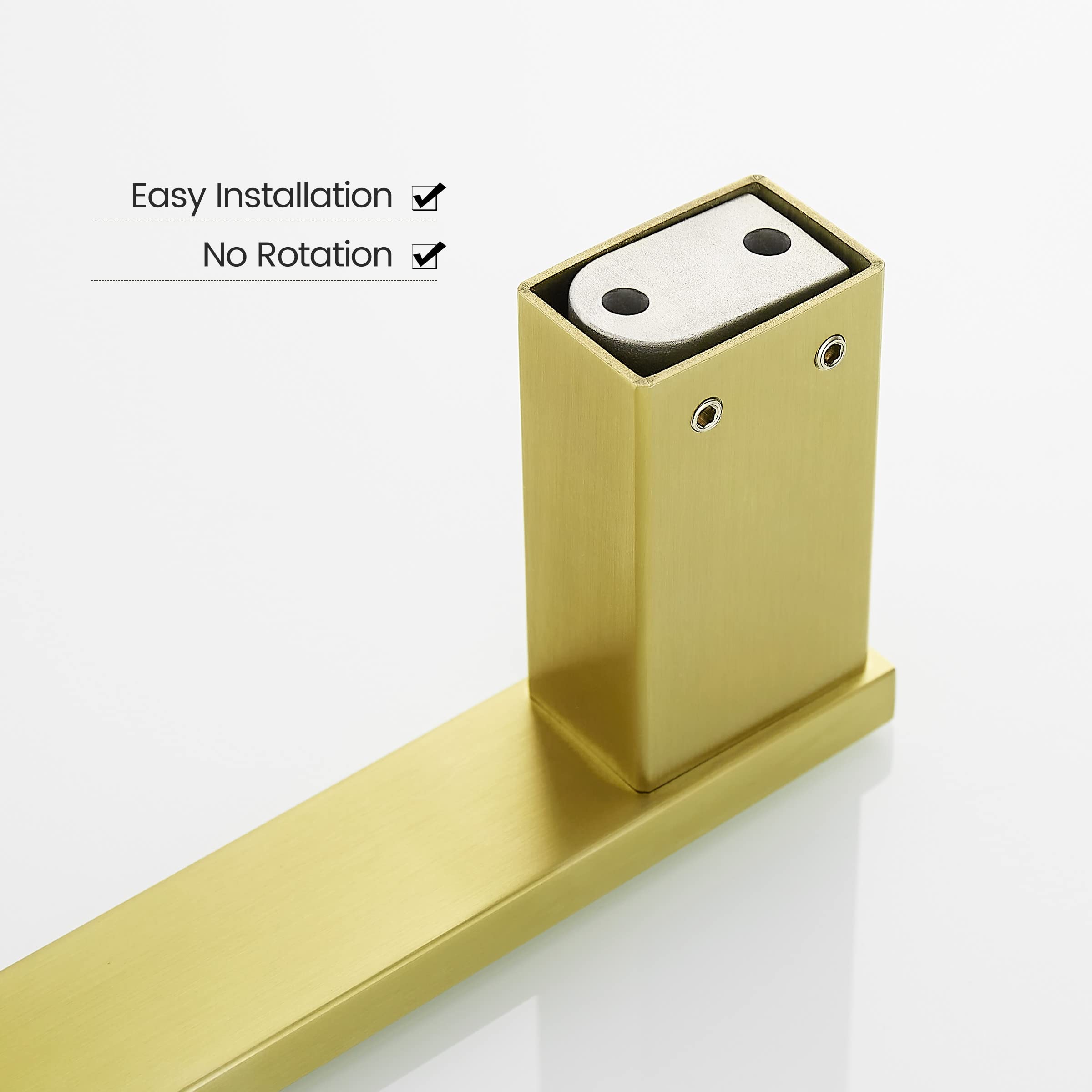 12 Inch Brushed Gold Towel Bar - Square Wall Mounted Stainless Steel Bathroom Towel Rack Holder for Bathroom, Kitchen, and Spa Decor - BATHSIR
