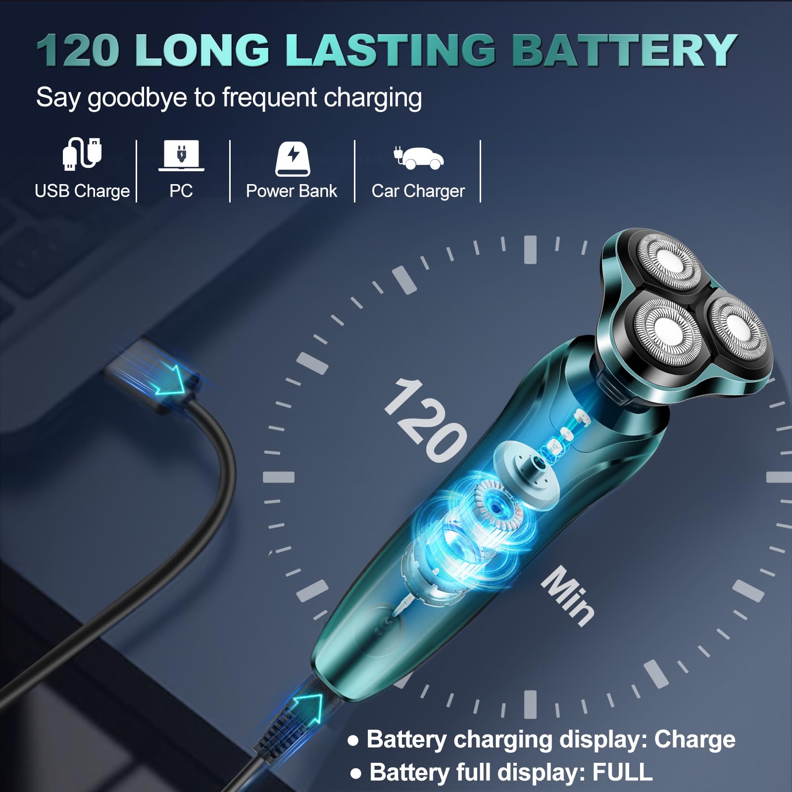 Premium Cordless Electric Razor for Men - Waterproof Wet/Dry Rotary Shaver with Floating Head, Rechargeable Battery - Perfect for Travel & Daily Shaving - Ideal Men's Grooming Gift for Father's Day, Birthday & Holidays
