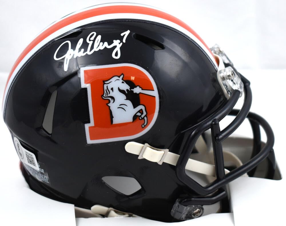 John Elway Autographed Denver Broncos Color Rush Speed Mini Helmet with Beckett Hologram - White - Perfect for Collectors, Sports Memorabilia Displays, and Broncos Fan Gifts
