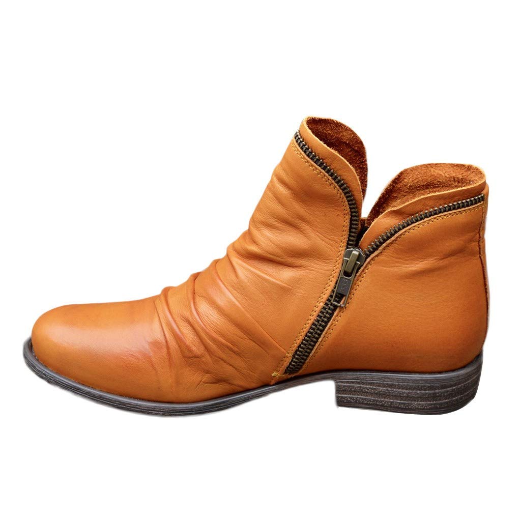 Gibobby Women's Ankle Boots - Low Heel Round Toe Fashion Booties with Zipper | Casual Combat Sandals for Everyday Wear, Outfits & Street Style