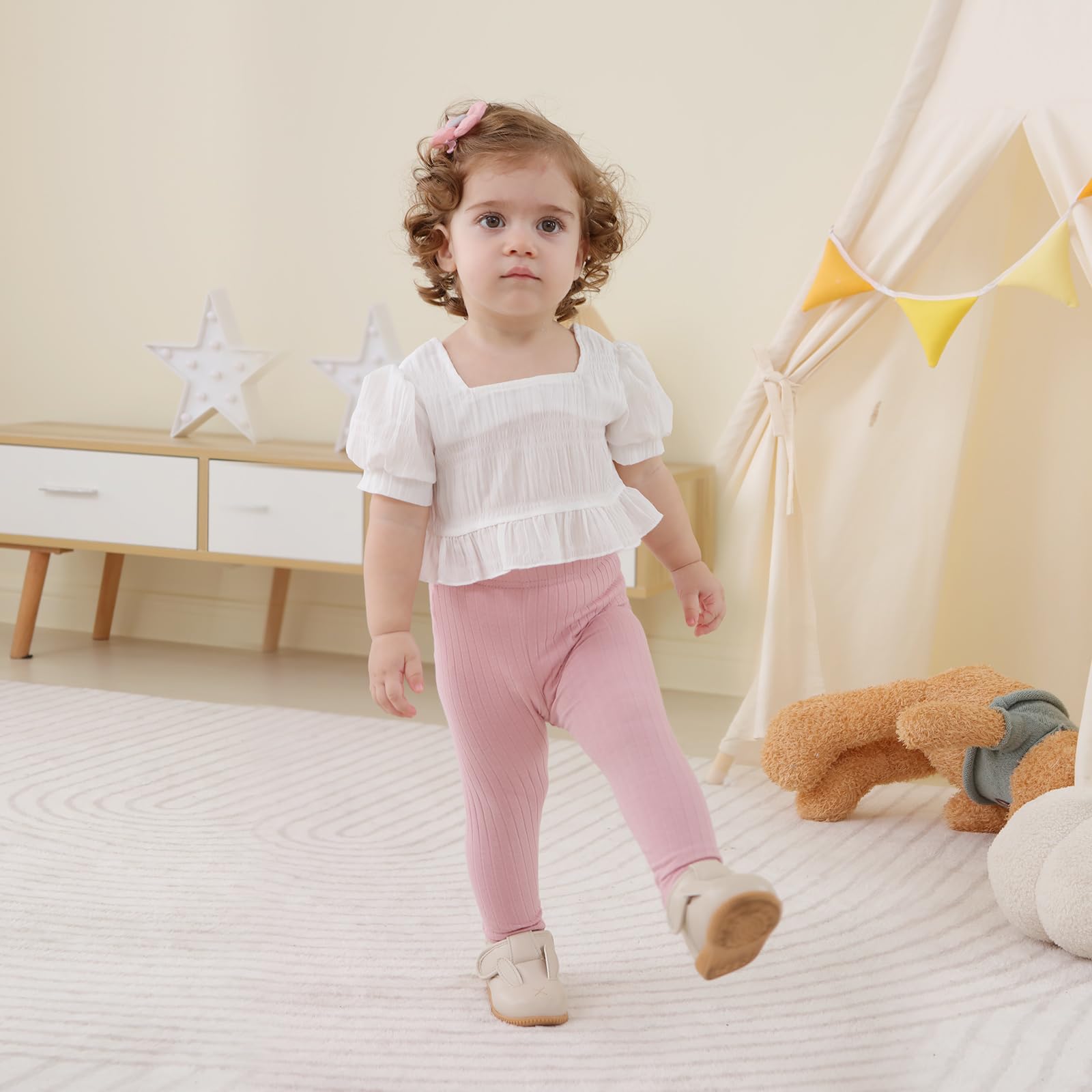 Newborn Baby Girl Pants Leggings - Ribbed Straight Flare Bell Bottoms (5-Pack) | Soft Stretchy Infant Toddler Leggings for Playtime, Daycare & Photo Shoots