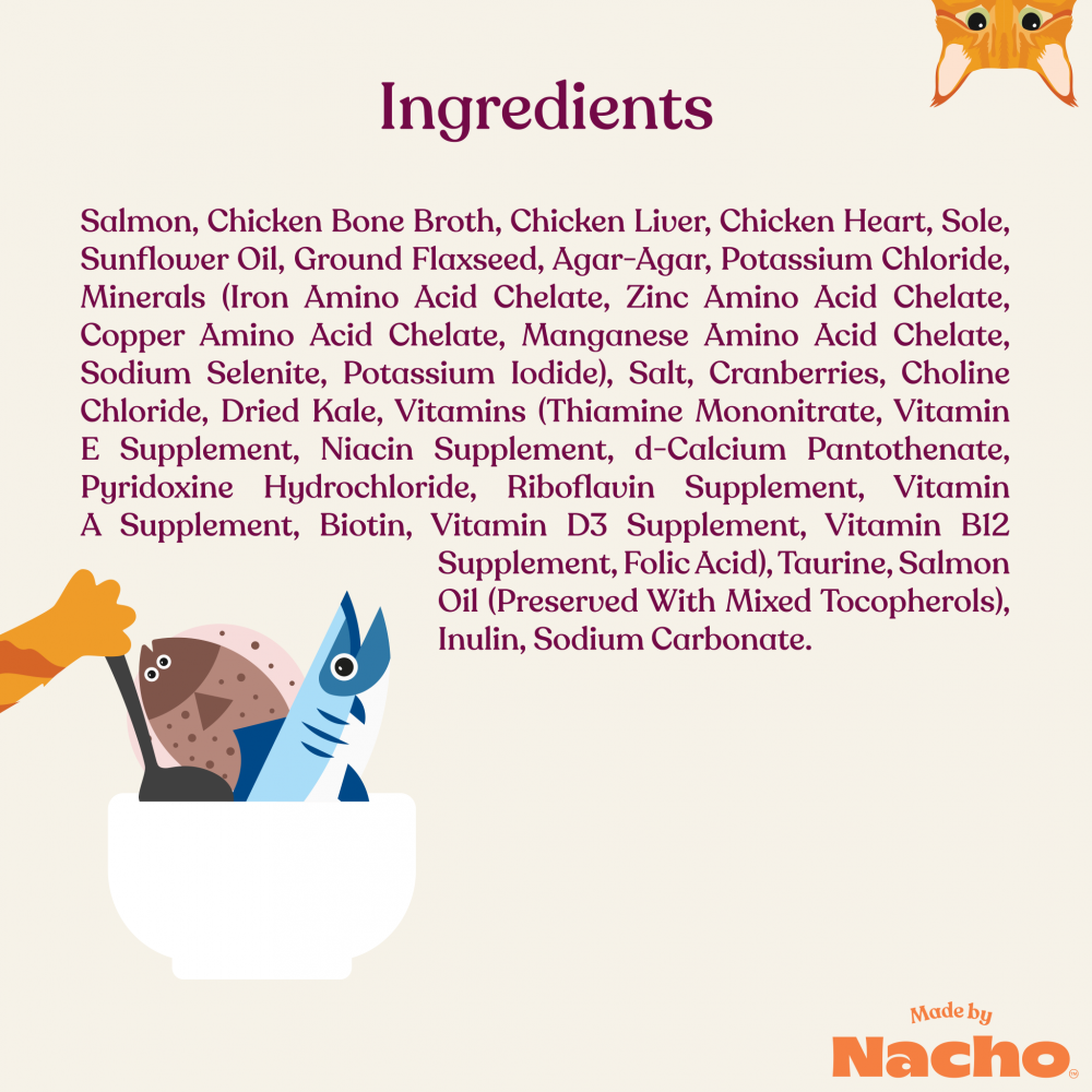 Made By Nacho Sustainably Caught Salmon & Sole Recipe Pate - Grain-Free Wet Cat Food for Kittens & Adult Cats - Perfect for Picky Eaters & Digestive Health