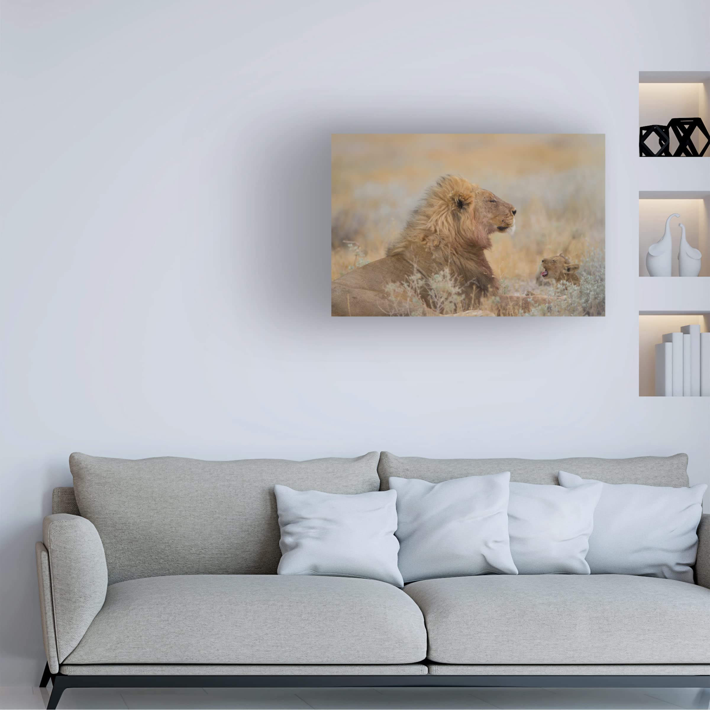 Trademark Fine Art 'Male Lion With Cub' Canvas Wall Art by Ozkan Ozmen - Stunning Wildlife Decor for Living Room, Bedroom & Office