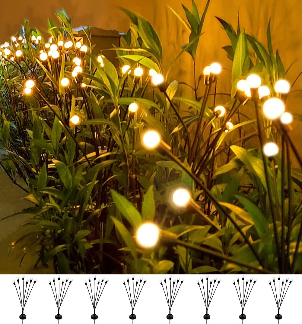 8 Pack Solar Powered Outdoor Lights Waterproof IPX5 - Solar Garden Lights, Wind Swaying Firefly Lights for Yard, Lawn, Pathway, Patio, Deck Decoration - 6 LED Warm White Christmas Lighting for Holidays & Everyday Use