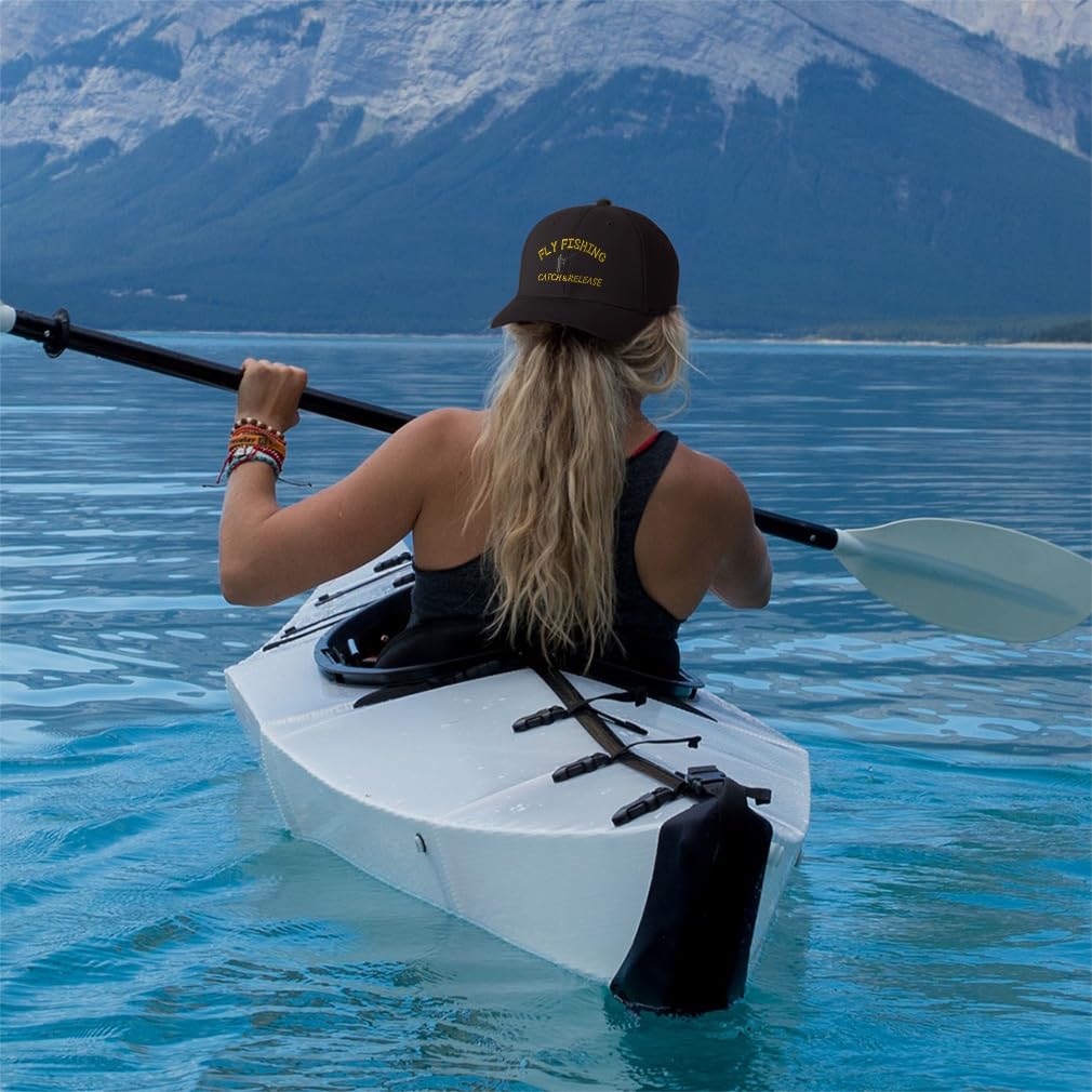 Custom Flexfit Baseball Caps for Men & Women - Fly Fishing Catch & Release Embroidered Polyester Dad Hat - Perfect for Outdoor Adventures, Fishing Trips & Casual Wear