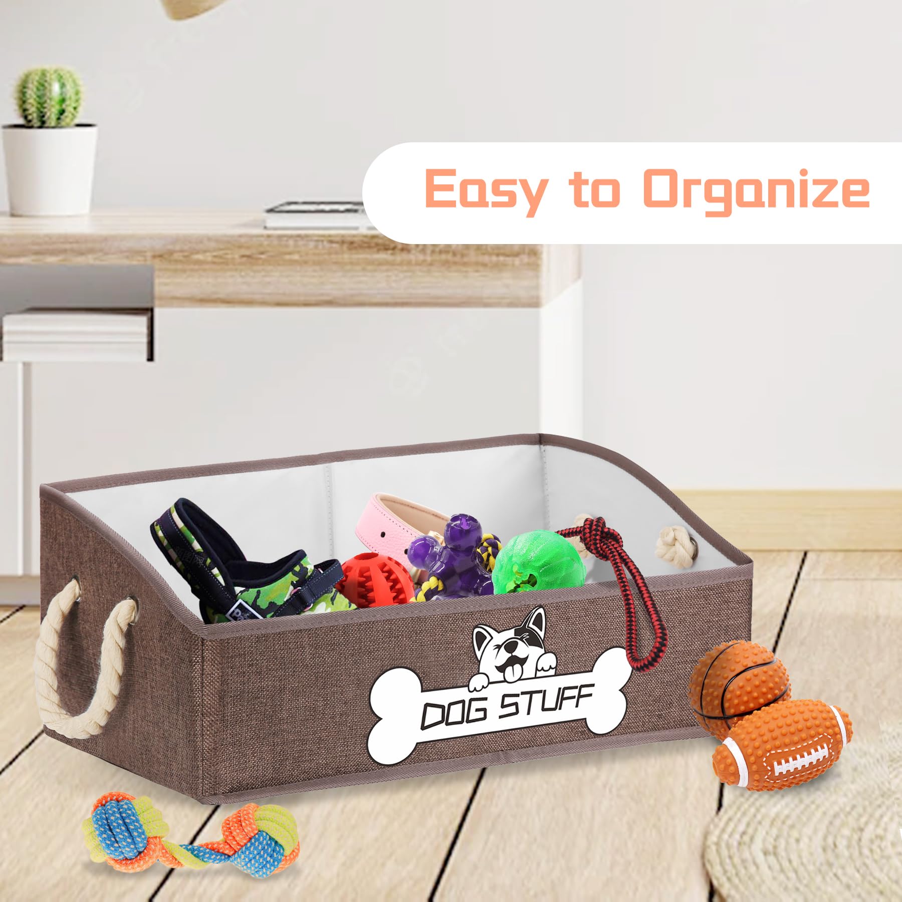 Foldable Fabric Pet Toy Storage Box with Handle - Collapsible Trapezoid Organizer for Dog Toys, Blankets & Accessories, Coffee Brown | Perfect for Living Room, Bedroom & Pet Play Area Organization