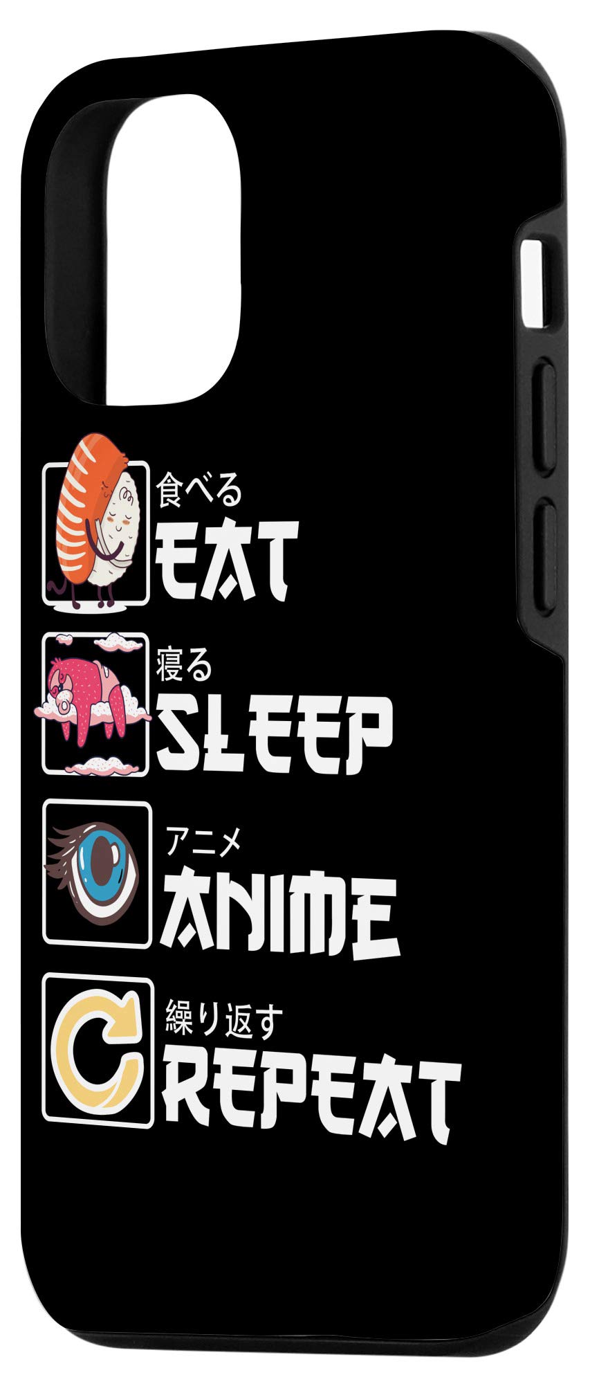 iPhone 12/12 Pro Cute Anime Manga Sushi Phone Case - Kawaii Design with 'Eat Sleep Anime Repeat' Print - Perfect for Anime Fans & Japanese Culture Lovers - Great for Daily Use, Cosplay Events & Gift Giving