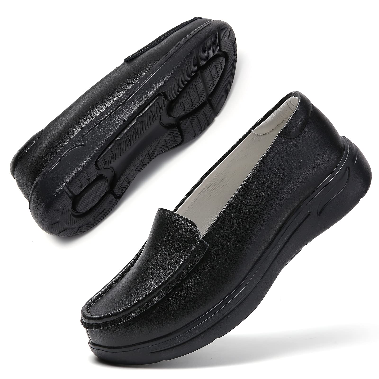 Nursgram Women's Slip-Resistant Nursing Shoes - Comfortable Leather Loafers for Healthcare Workers & Restaurant Staff | Perfect for Hospital Shifts, Food Service & Long Work Hours