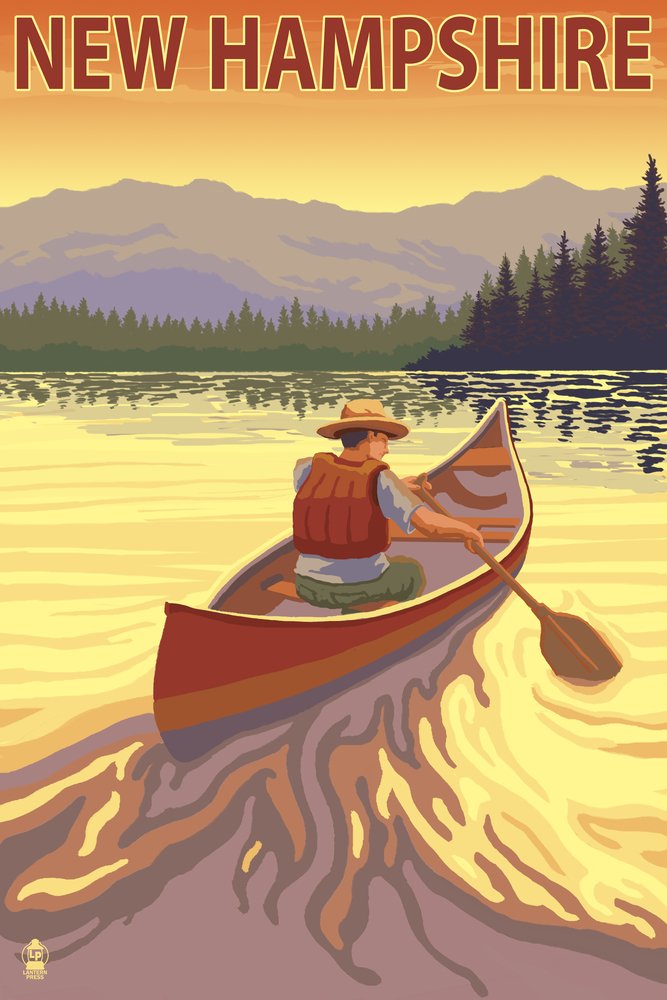 Lantern Press New Hampshire Canoe Scene - 16x24 Wrapped Canvas Wall Art for Living Room, Bedroom & Office Decor | Nature Landscape Painting