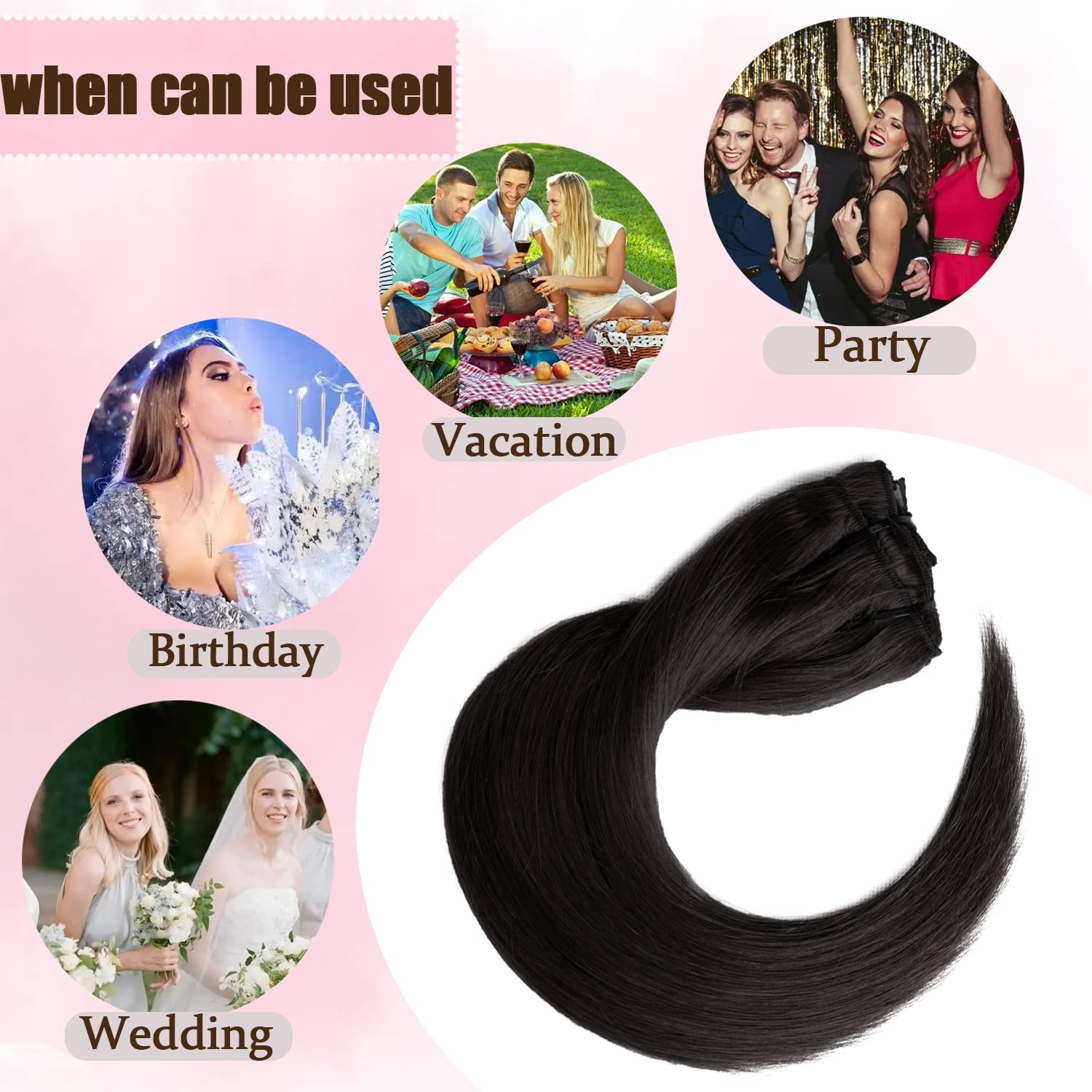 Clip-In Human Hair Extensions 22 Inch 8pcs 120g - 100% Remy Natural Black Straight Hair (#1B) for Volume & Length - Perfect for Parties, Weddings & Daily Styling