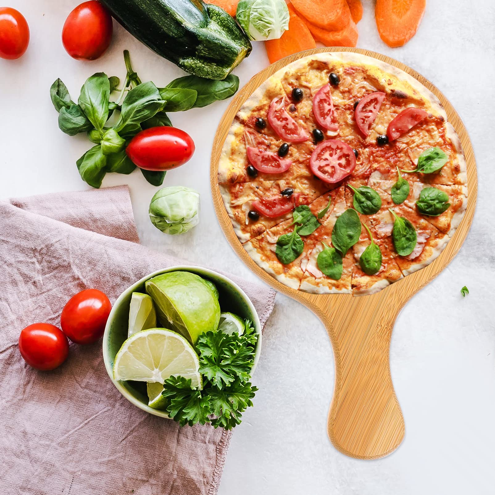 Cabilock 1-Piece Round Wooden Serving Board - Perfect for Appetizers, Crackers, Bread, Pizza, Desserts & Sushi | Bamboo Wood Tray for Coffee Table, Party Platter & Charcuterie Display