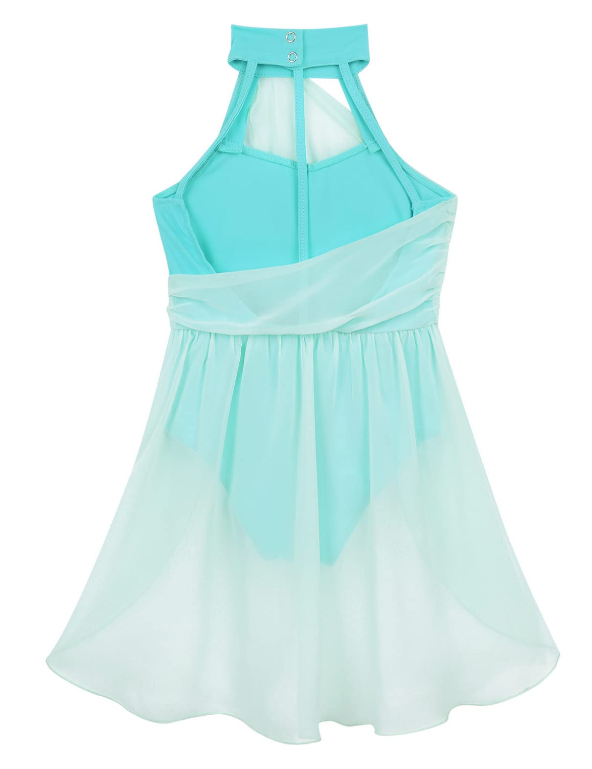 Sxiwei Girls Ballet Dance Leotard - Chiffon Halter Neck One Piece Contemporary Lyrical Dance Dress for Ballroom, Performance & Competition