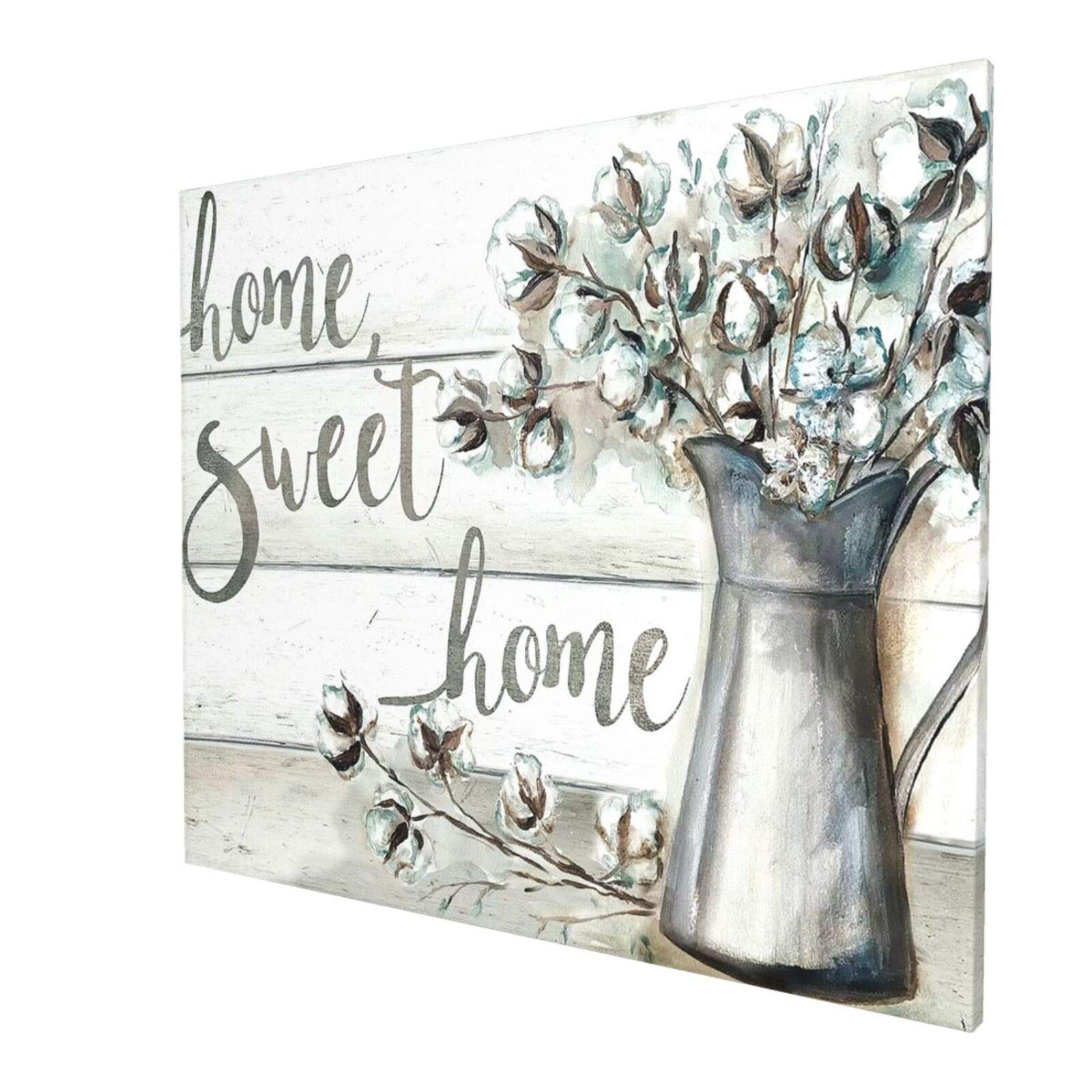 Rustic Farmhouse Wall Art - Cotton Canvas Home Sweet Home Decor for Kitchen, Bedroom & Living Room