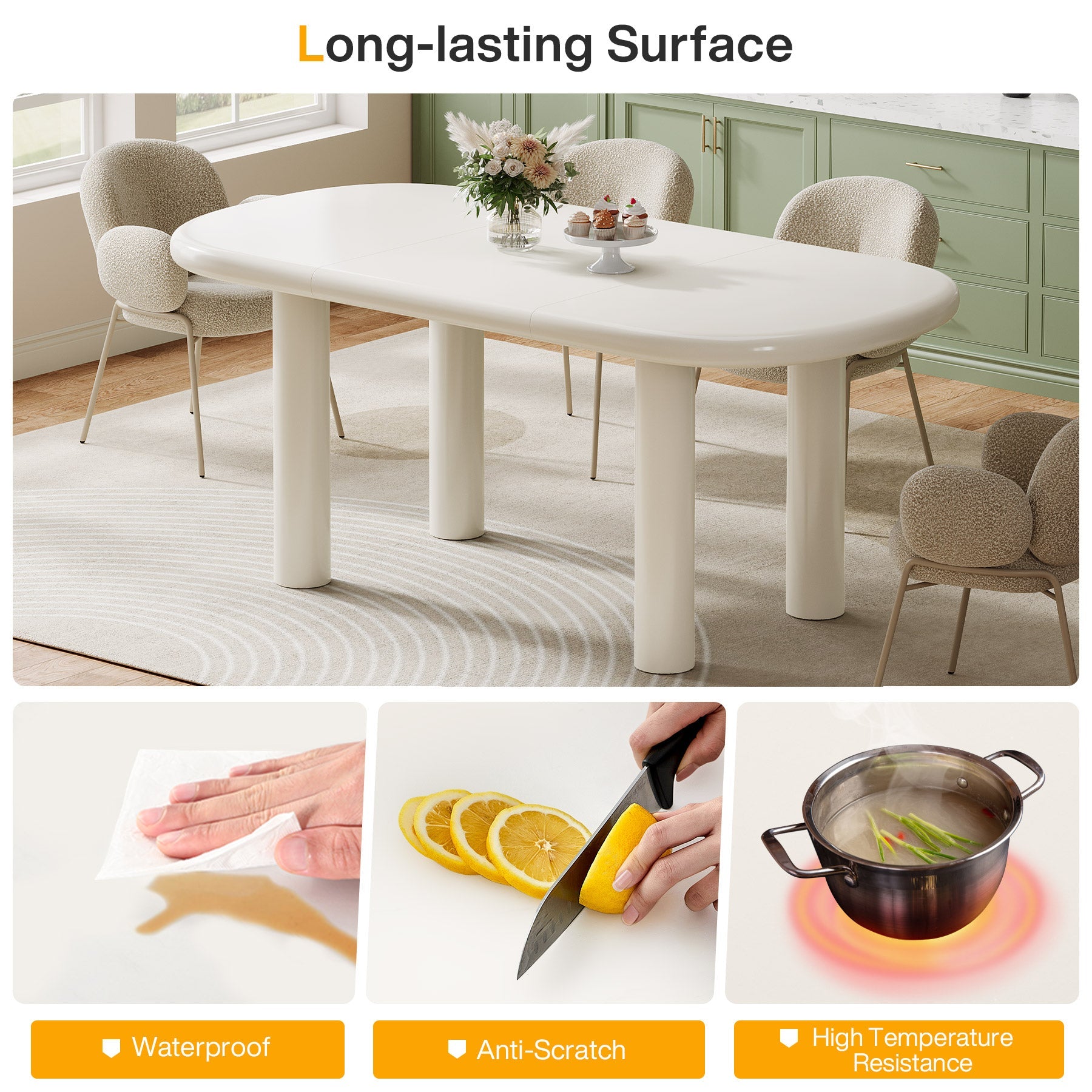 Modern Oval Wood Dining Table for 4-6 People - 63 Inch Solid Wood Kitchen Table for Family Gatherings & Dinner Parties
