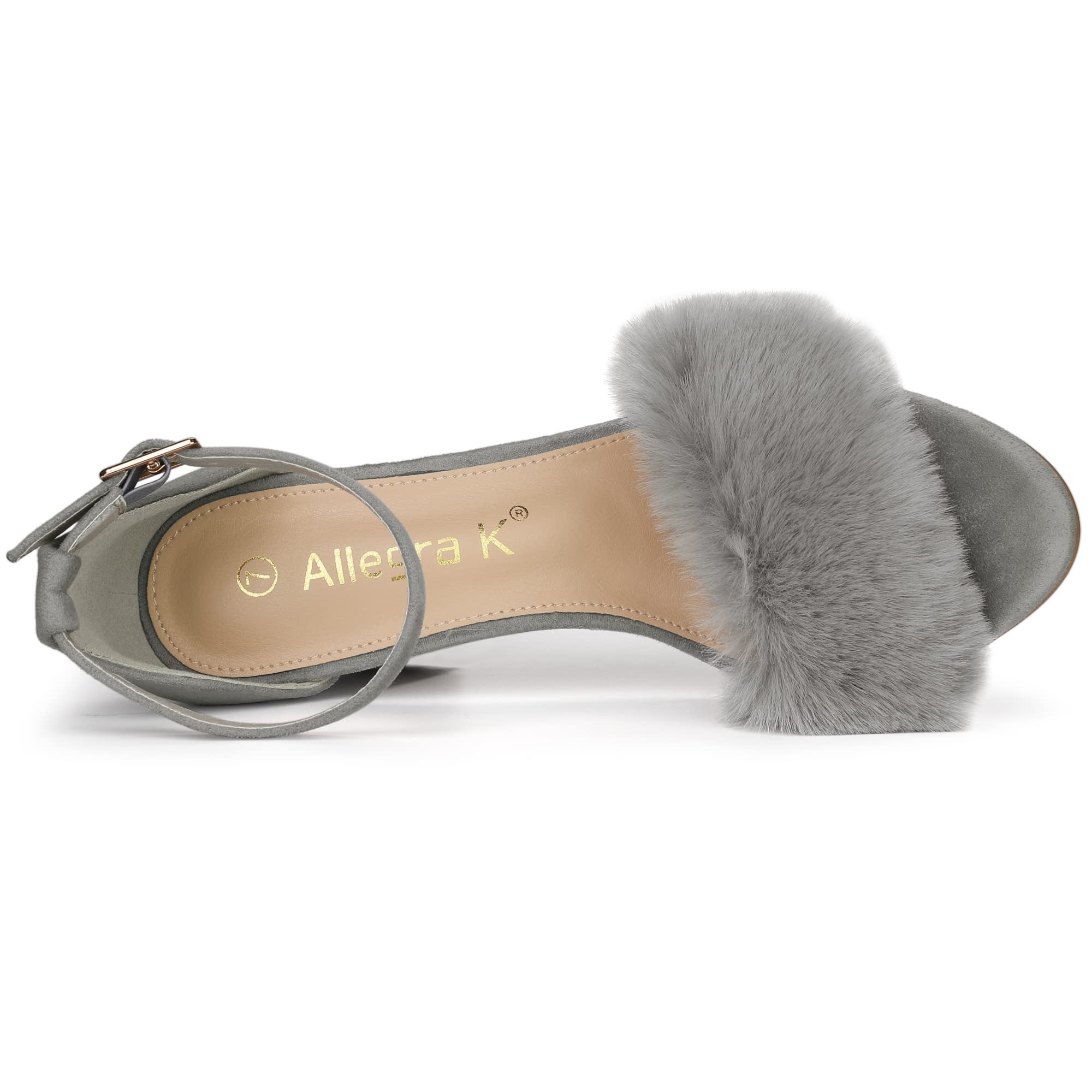 Allegra K Women's Faux Fur Ankle Strap Block Heel Sandals - Comfortable Dress Shoes for Parties, Weddings & Evening Events