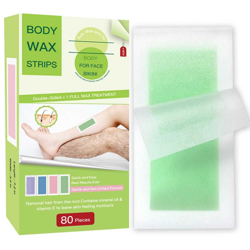 **80PCS Hair Removal Wax Strips with 20 Soothing Oil Wipes - Honey Waxing Kit for Face & Body - At-Home Depilatory for Men & Women - Smooth Skin for Bikini, Legs, Arms & More**