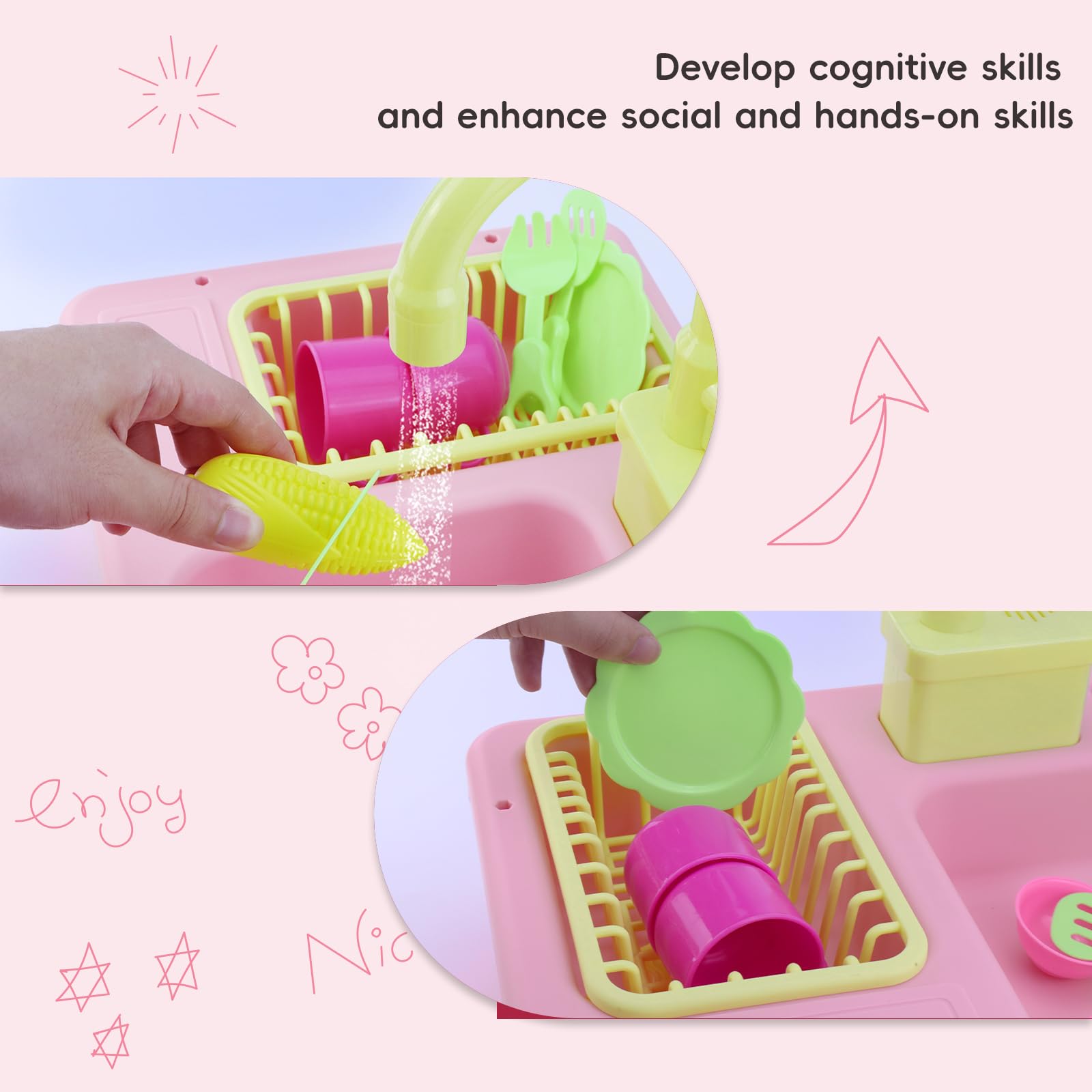 Kids Pretend Play Sink Toy with Running Water & Electric Dishwasher - Real Water Cycle Kitchen Sink for Toddlers, Role Play House Toy for Boys & Girls - Perfect for Imaginative Play, Preschool Learning & Indoor Activities