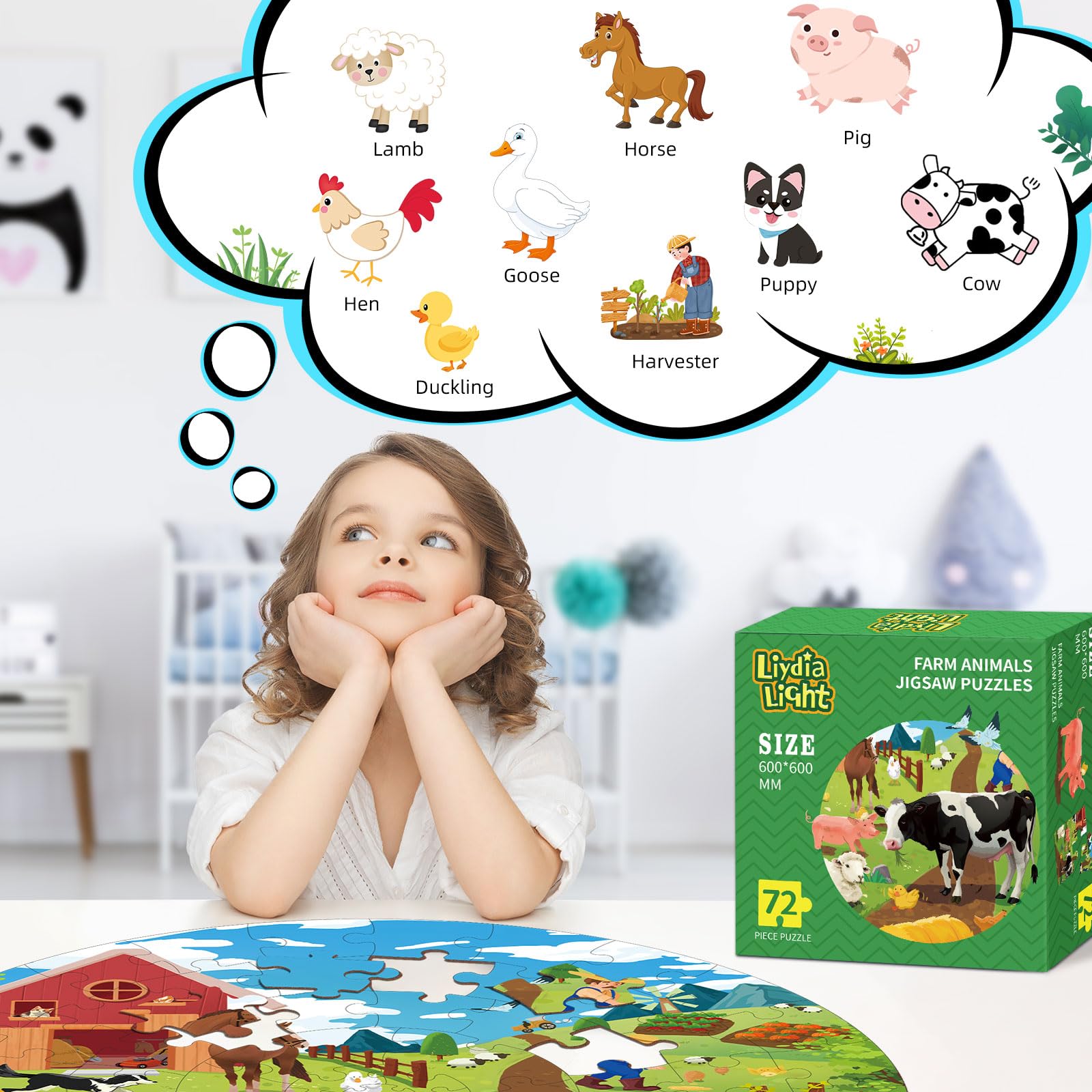 72-Piece Farm Animals Round Jigsaw Puzzle for Kids Ages 3-8 | Large Floor Educational Toy for Toddlers & Preschool Learning | Perfect Birthday Gift for Boys & Girls | Fun Playtime Activity for Home, Classroom or Party