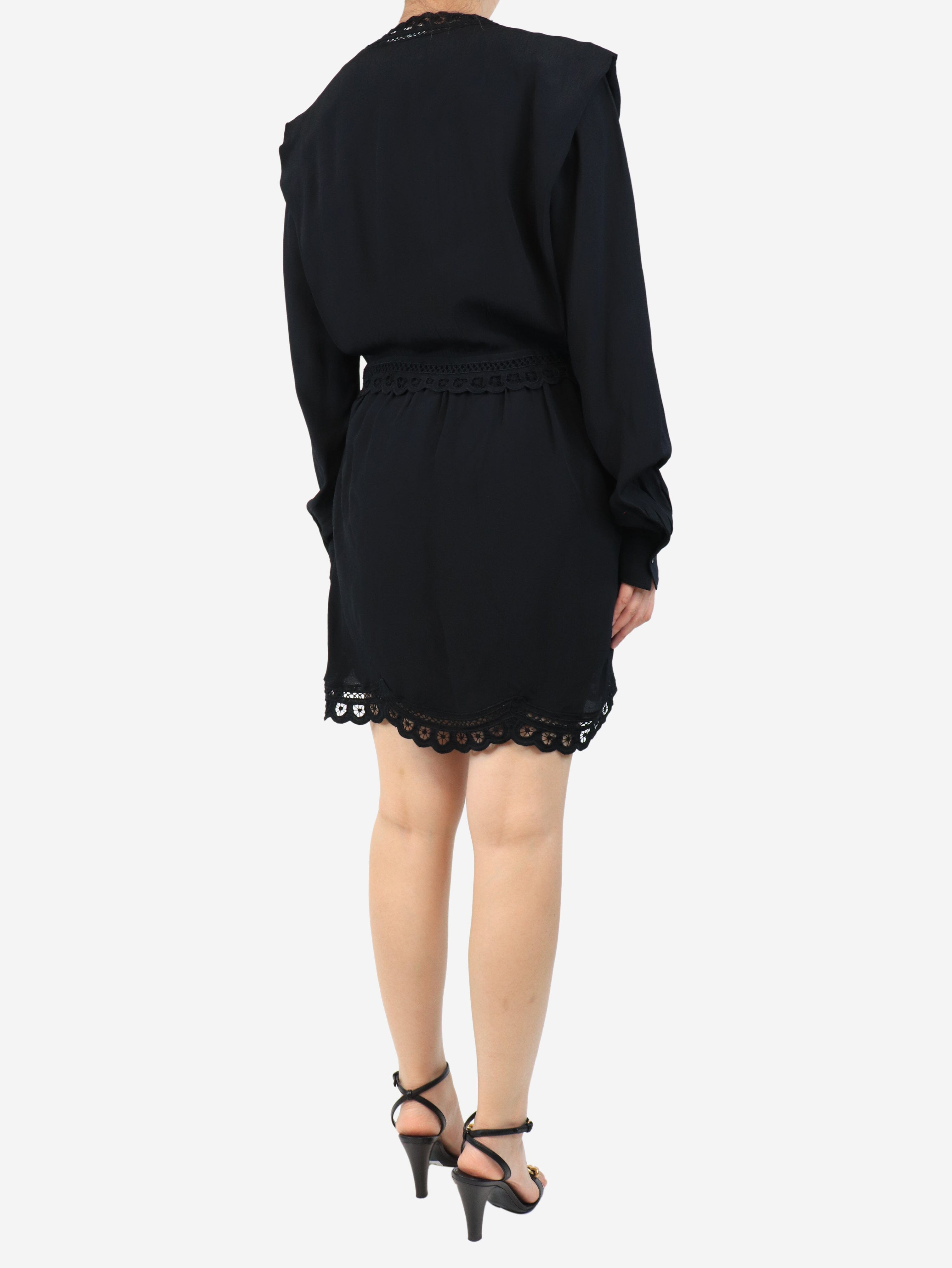 Black Floral Crepe Mini Dress - Size UK 8 (US 4) | Elegant Party Cocktail Dress for Women | Perfect for Date Night, Wedding Guest & Special Occasions