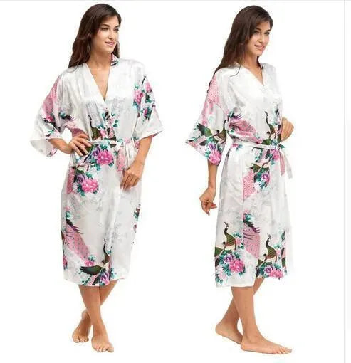 Elegant Floral Silk Kimono Nightgown - Women's Lightweight Loungewear for Sleep, Spa & Relaxation at Home