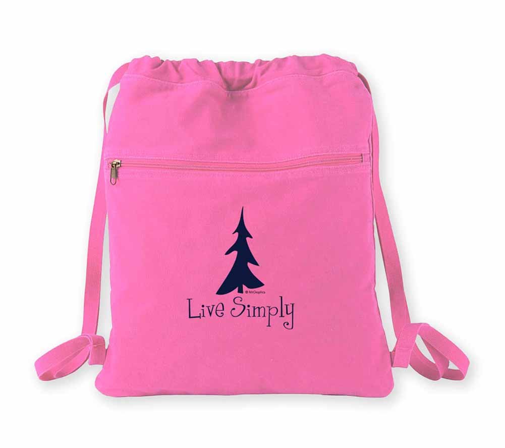 Live Simply Canvas Cinch Sack - Durable Drawstring Backpack for Hiking, Travel & Gym - Mountain Graphics Design