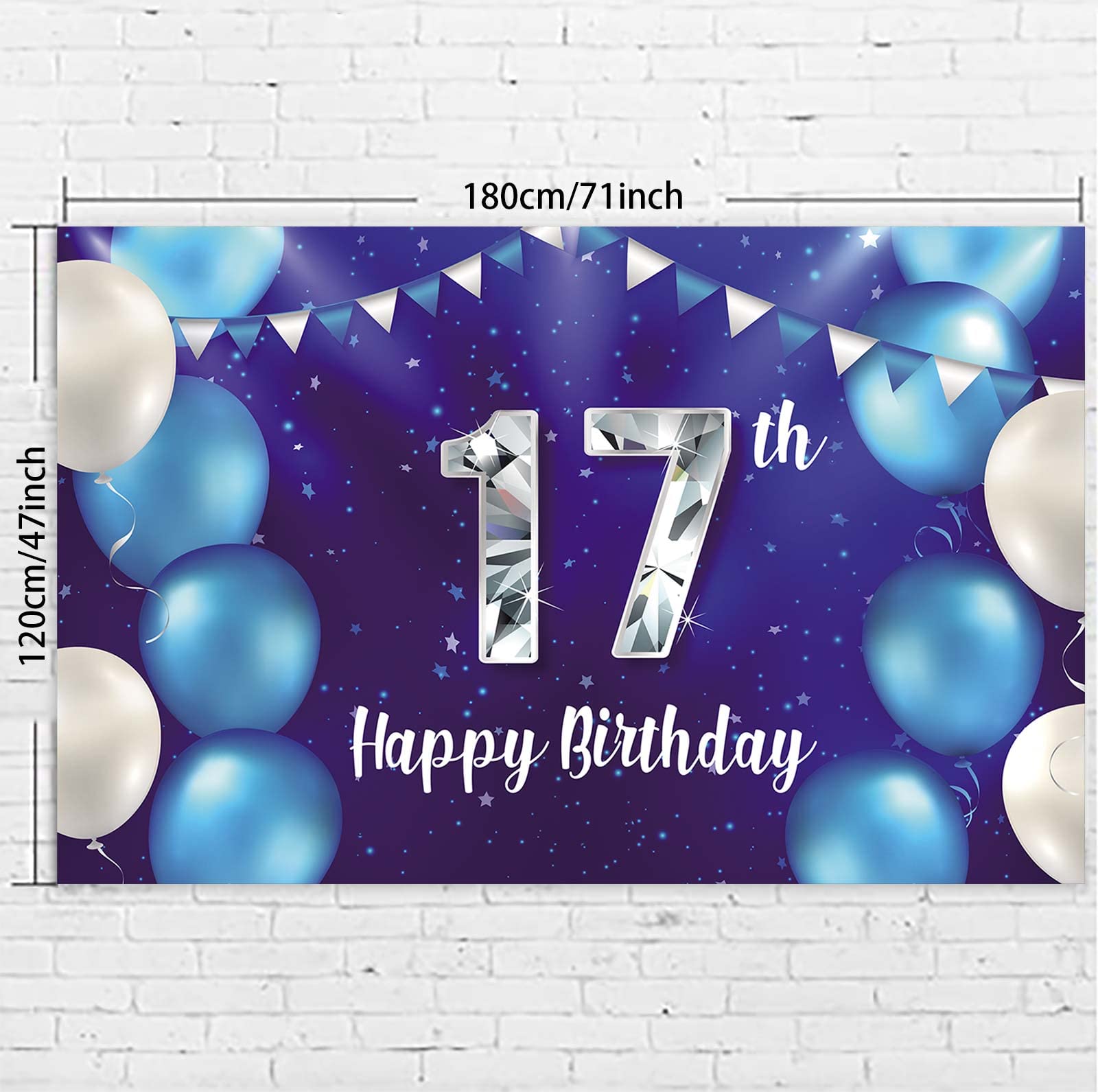 Happy 17th Birthday Party Decorations - Blue Purple Silver Banner, Balloons, Stars & Crystal Confetti Theme Decor for Boys & Girls | Perfect for Photo Booth Backdrops, Wall Decor & Celebration Supplies | Cheers to 17 Years!