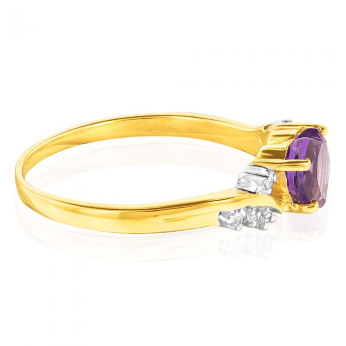9ct Yellow Gold Amethyst Heart Ring with 8 Diamonds - Elegant Jewelry for Valentine's Day, Anniversary & Romantic Gifts