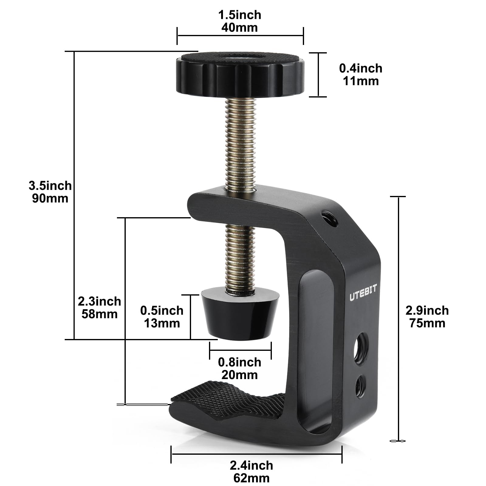 UTEBIT 2-Pack Small C Clamps - 2 Inch Aluminum Desk Clamps with 1/4