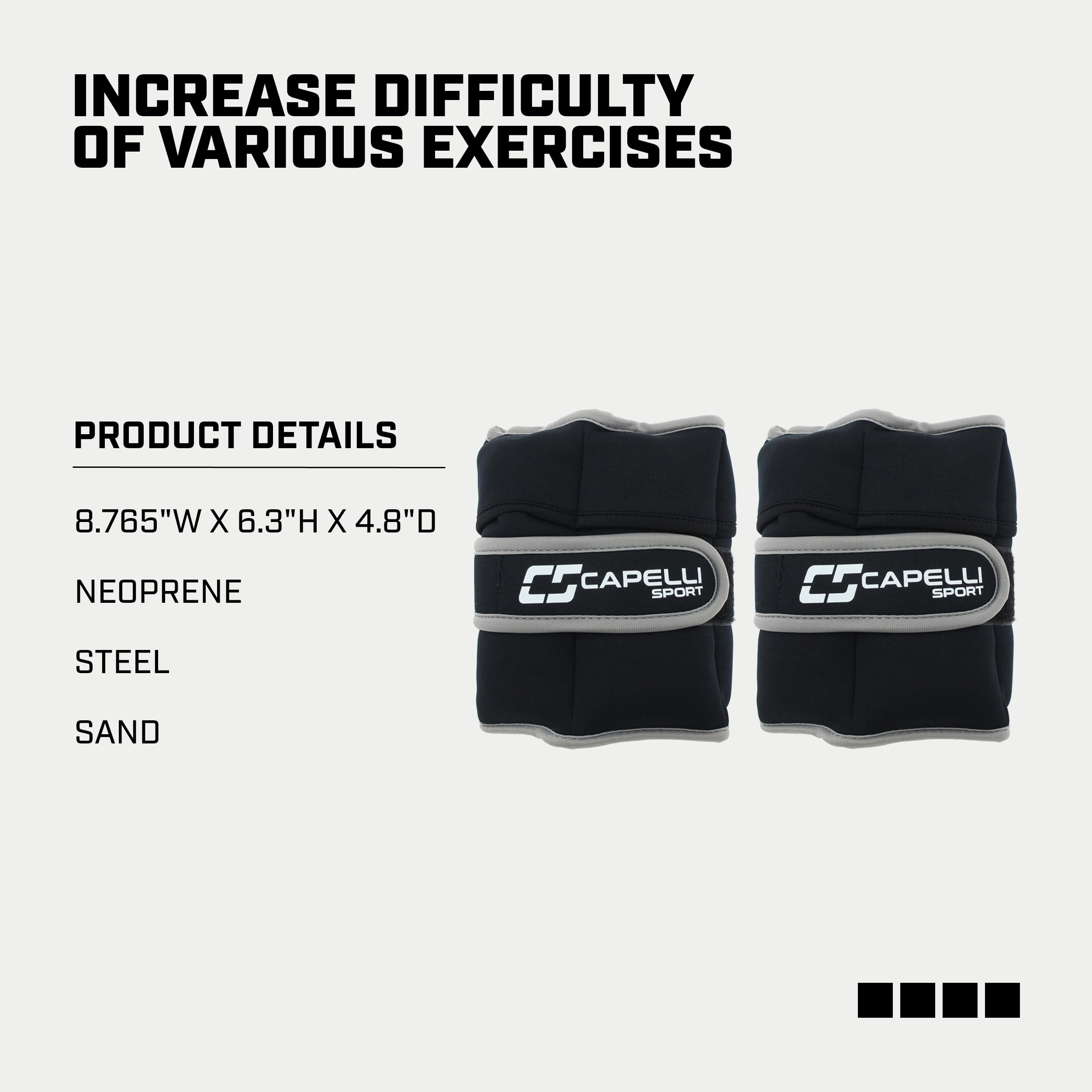 Capelli Sport Adjustable Ankle & Wrist Weights Set - 10 lbs (5 lbs Each) for Women & Men - Perfect for Walking, Running, Home Workouts & Physical Therapy - Black Pair of 2