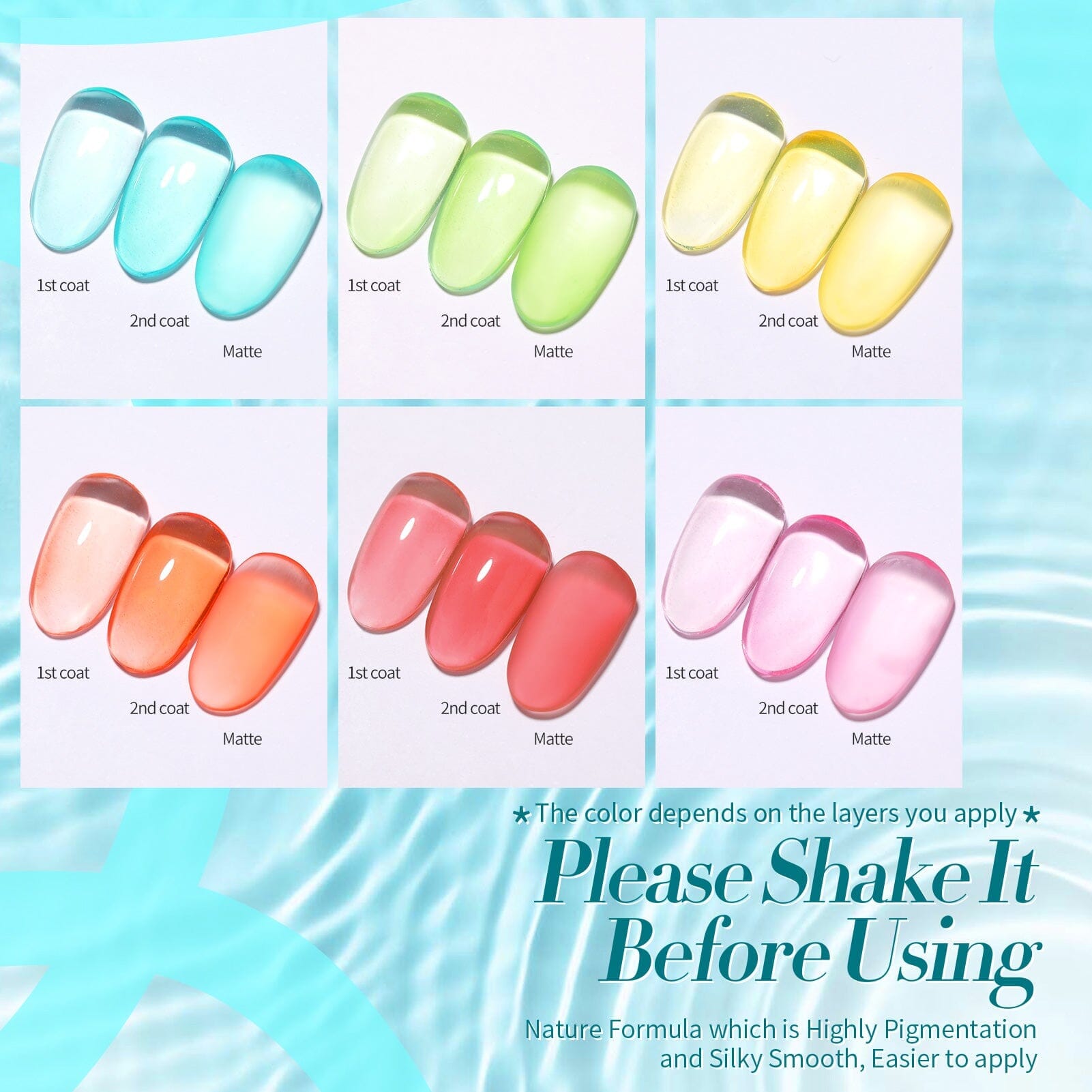 6 Colors Jelly Gel Nail Polish Set - 7ml Sea Glass Effect Nail Art Kit for DIY Manicure at Home or Salon