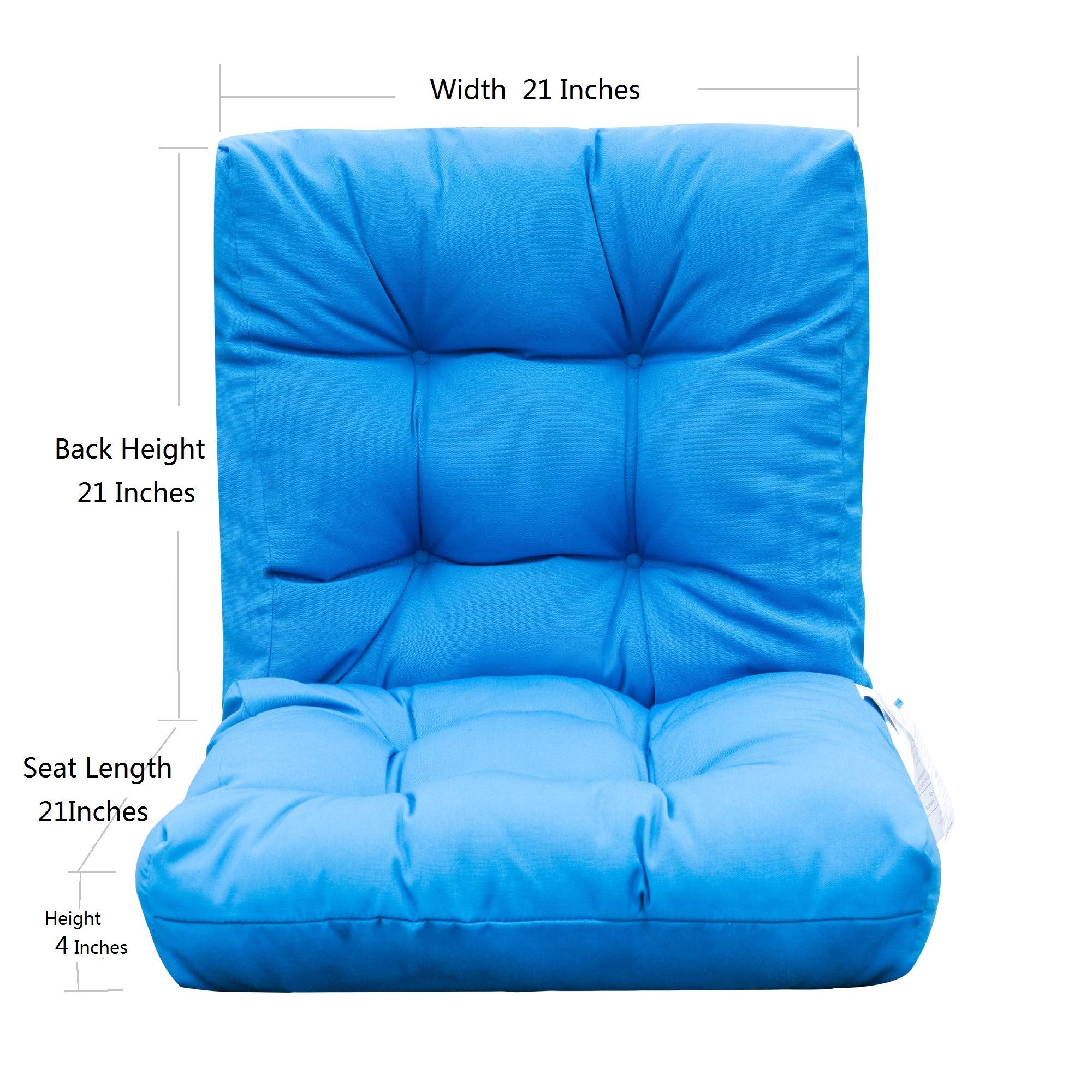 QILLOWAY Outdoor Seat & Back Chair Cushions - Tufted Pillow Set of 4, Marine Blue - Spring & Summer Replacement Cushions for Patio, Deck, Poolside & Garden Furniture - Water-Resistant & Comfortable
