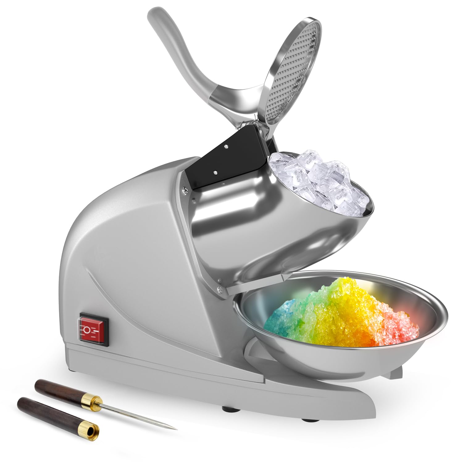 **380W Electric Ice Shaver Machine - Stainless Steel Snow Cone Maker with 3 Blades, 280lbs/hr High Capacity for Home & Commercial Use (Silver) - Perfect for Parties, Events, and Frozen Treat Shops**