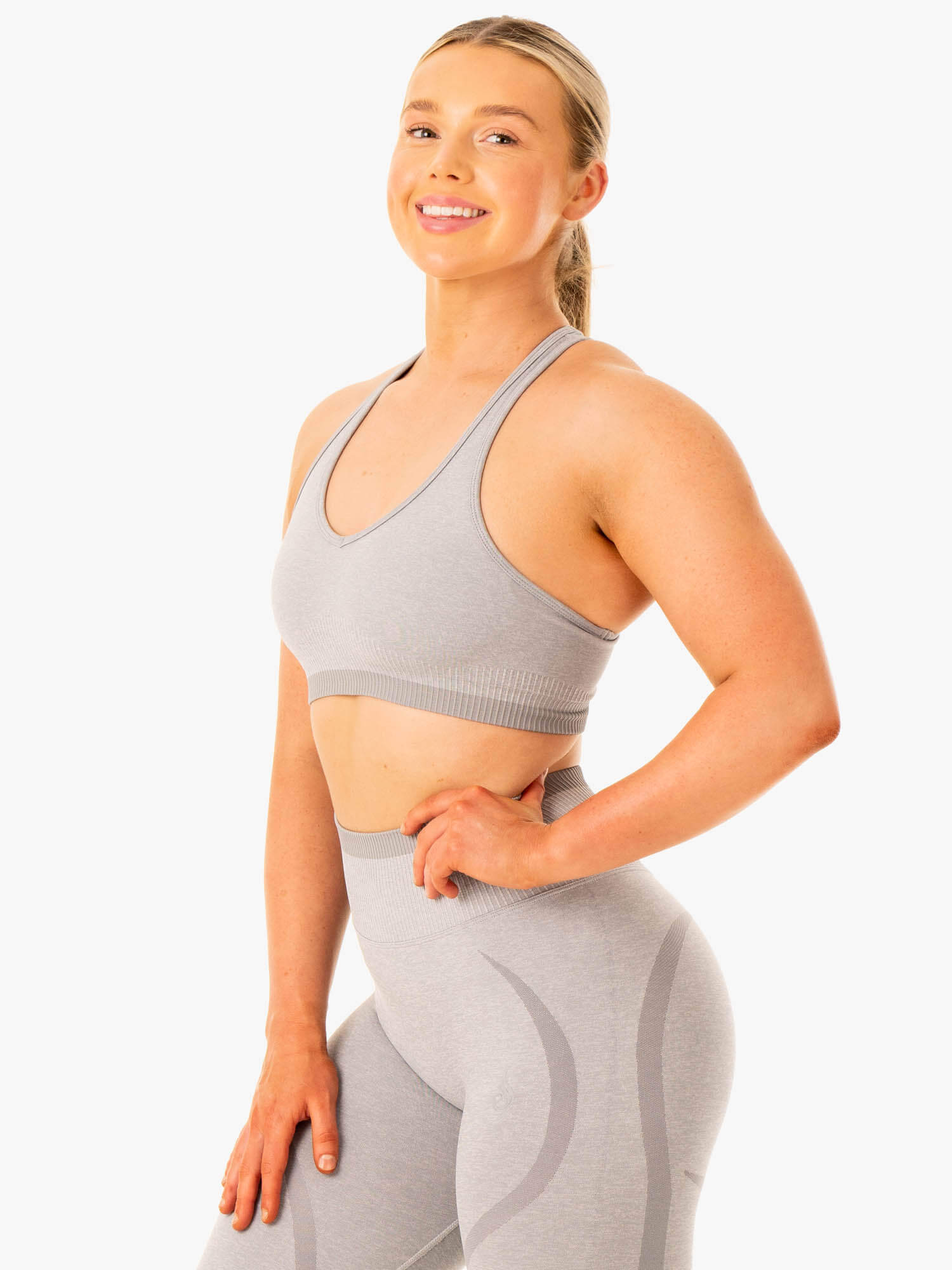Excel Seamless Sports Bra for Women - High Support Workout Top - Grey Marl - Perfect for Yoga, Running & Gym