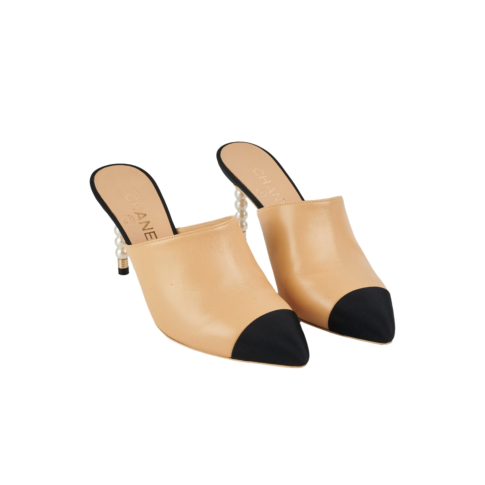 Chanel Beige Pearl Embellished High Heel Pumps - Women's Size 37 (US 7) - Luxury Designer Shoes for Weddings, Parties & Special Occasions