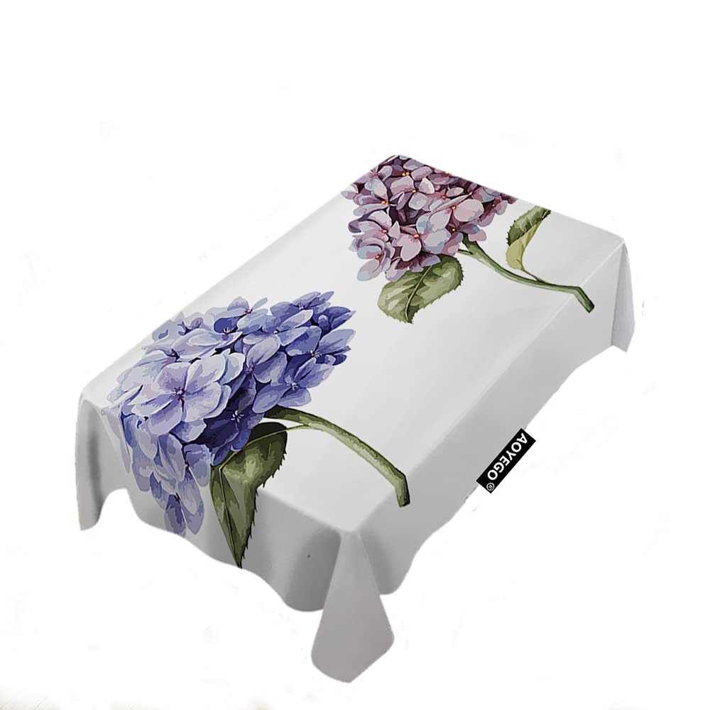 AOYEGO Elegant Watercolor Pink and Purple Hydrangea Leaves Rectangle Tablecloth - 60x104 Inch Polyester Fabric for Indoor, Outdoor, Picnic, Party, Dinner Table Decor - Perfect for Spring Garden Parties, Wedding Receptions & Home Dining Room Decorations