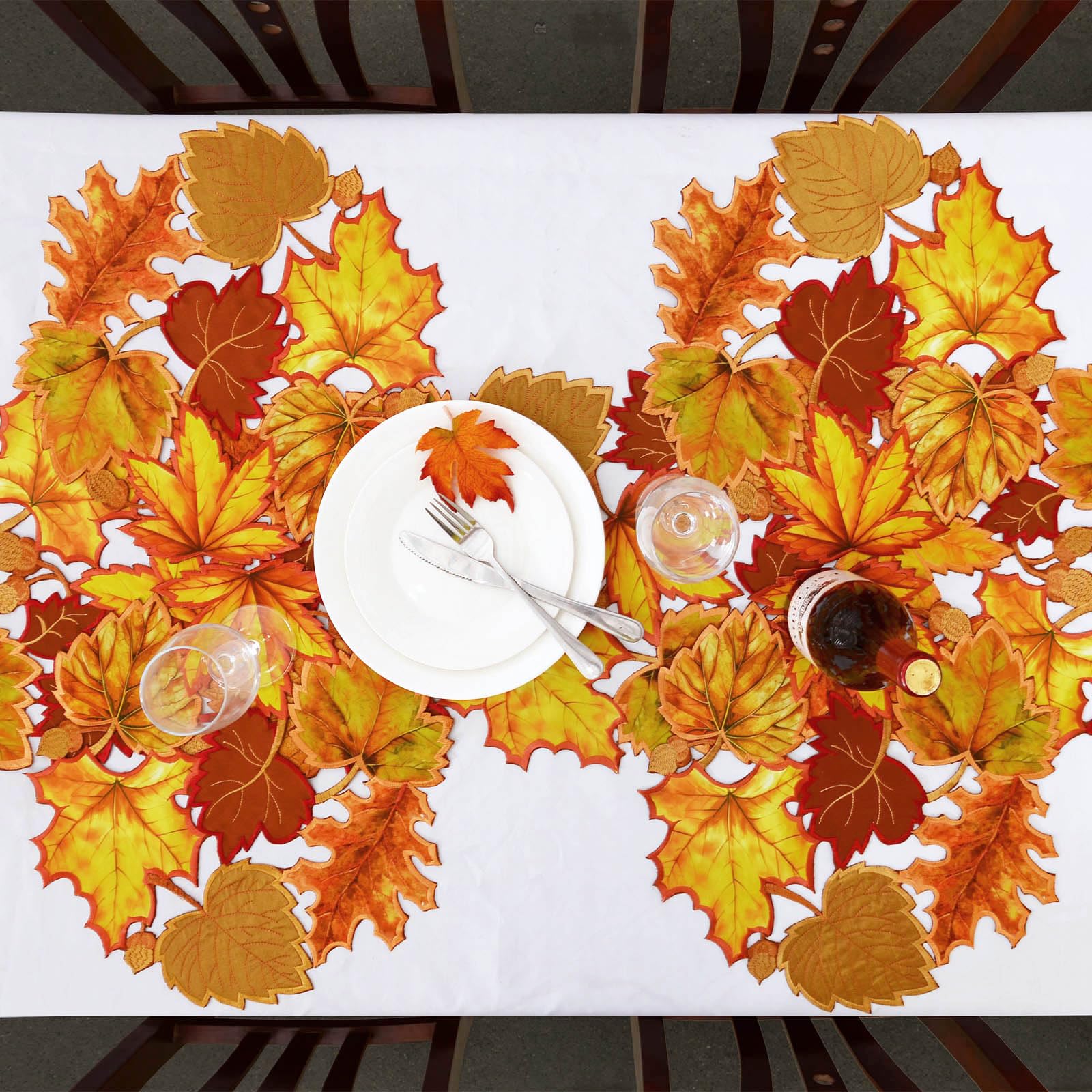 Simhomsen 14x34 Inch Embroidered Leaves Table Runner - Elegant Fall & Thanksgiving Decor for Dining Table, Buffet, or Centerpiece