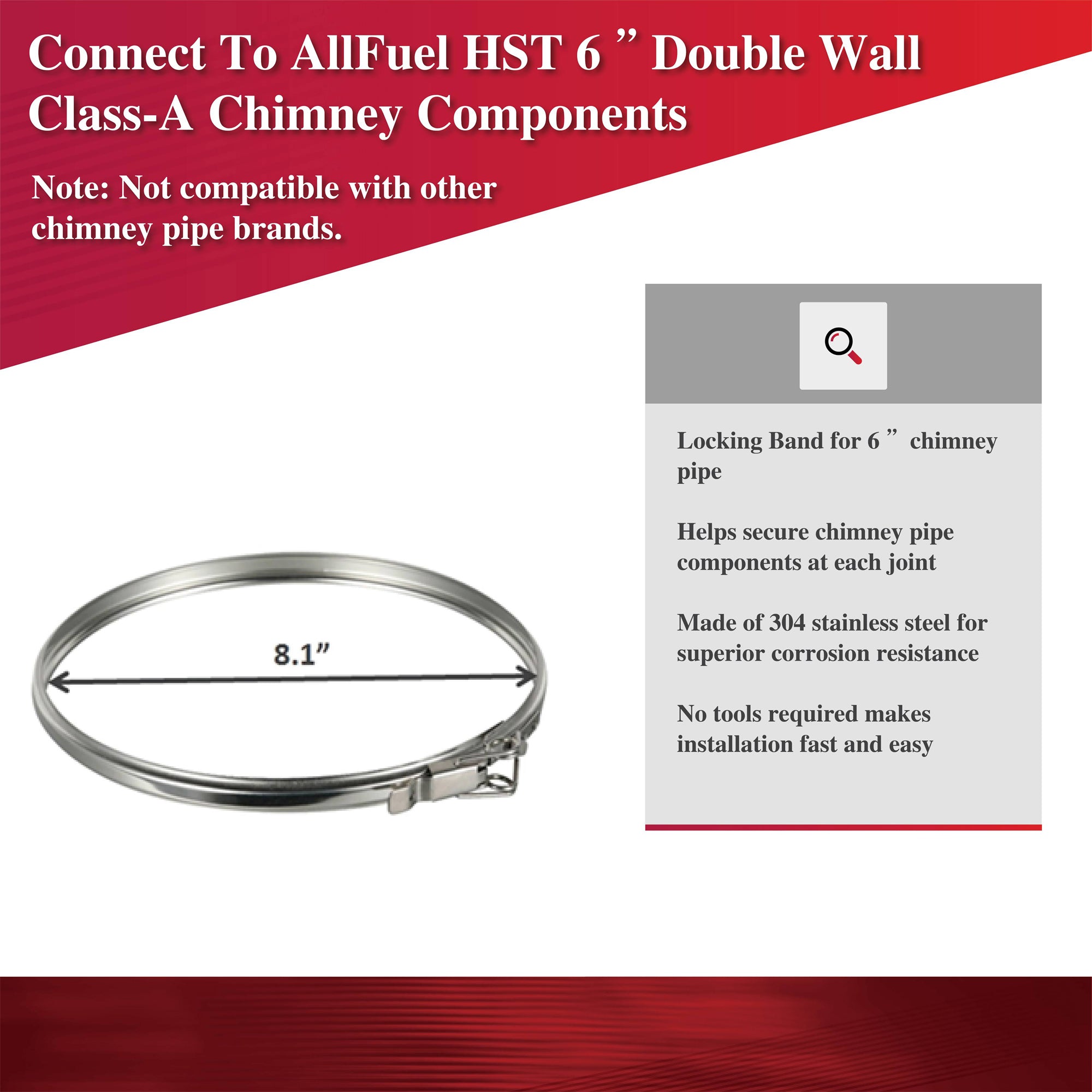 AllFuelHST Locking Band for 6-Inch Inner Diameter Chimney Pipe - Secure Fit for Wood Stove, Fireplace, and Venting Systems