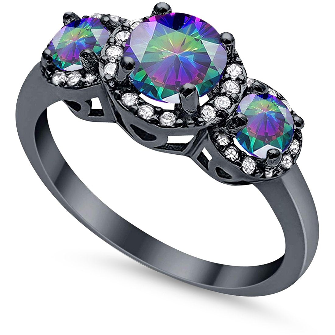 3 Stone Halo Wedding Ring - 925 Sterling Silver Cubic Zirconia Engagement Ring for Women - Perfect for Bridal, Anniversary & Valentine's Day Gifts