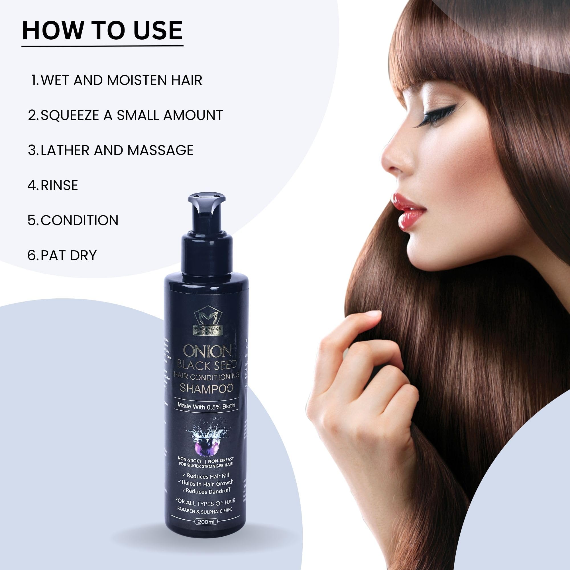 Onion Black Seed Hair Growth Shampoo - Biotin Enriched for Anti Hair Fall & Stronger Hair | Sulfate & Paraben Free 200ml | Promotes Thicker, Silkier Hair for Daily Use & Scalp Care
