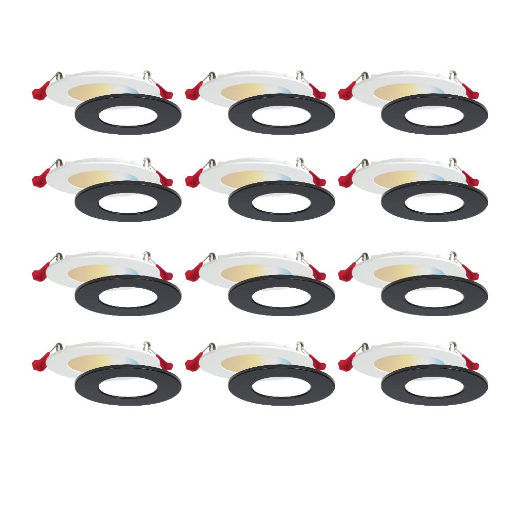 Nadair 12-Pack 4 Inch LED Ultra Slim Recessed Lights - 9W 750 Lumens, 5 Color Temperatures (2700K/3000K/3500K/4000K/5000K) - Dimmable, IC Rated, ETL Certified - White & Black Trim Included - Perfect for Living Room, Kitchen, Bedroom Lighting