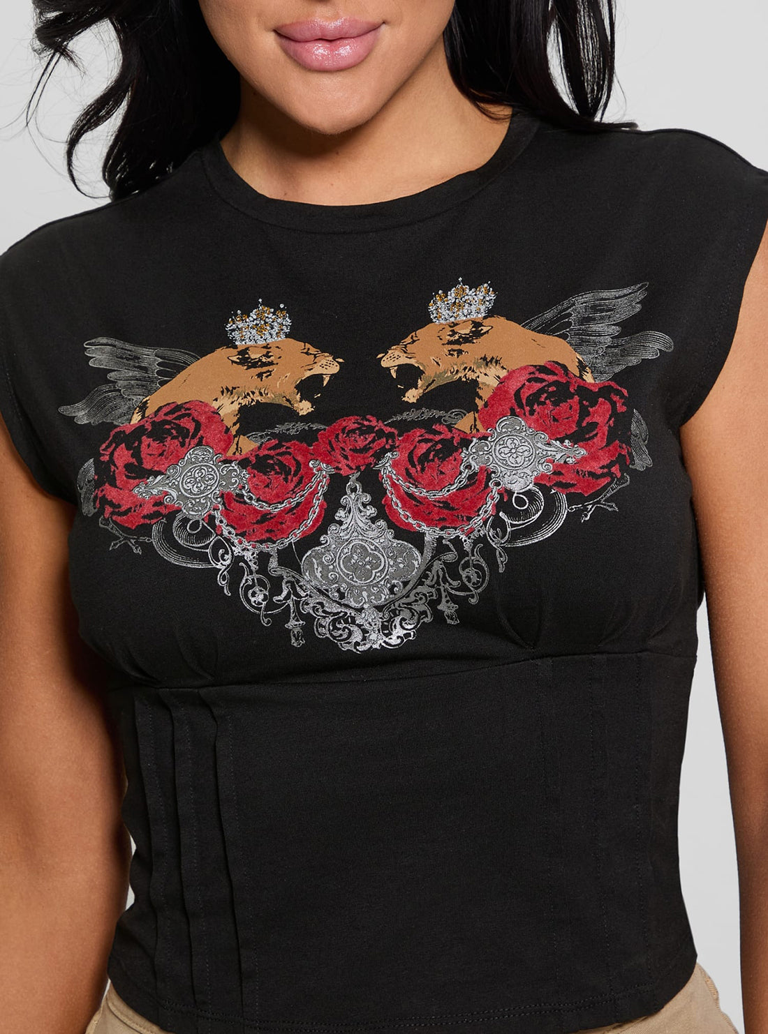 Black Lioness Corset Top for Women - Sexy Lace Up Bustier Shirt for Gothic, Burlesque & Cosplay Outfits | Perfect for Halloween, Parties & Nightclub Wear
