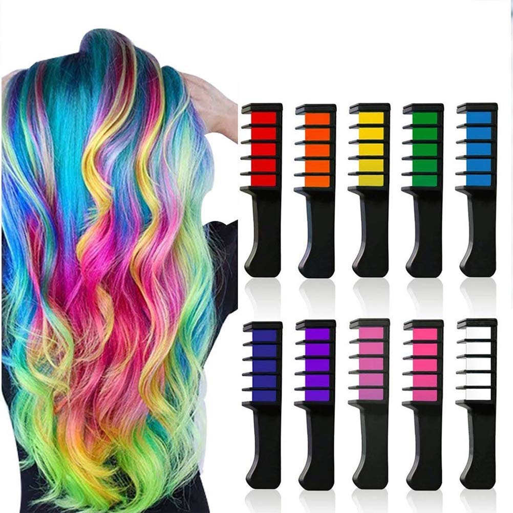 Leikance 10-Color Temporary Hair Chalk Combs - Disposable Mini Hair Dye Tools for Quick Color Change | Perfect for Parties, Halloween, Cosplay & Festivals