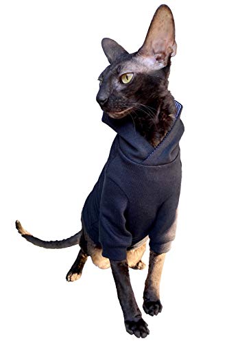 Black Hoodie for Sphynx Cats - Soft Hairless Cat Clothes Size Large - Perfect for Indoor Winter Warmth & Stylish Pet Fashion