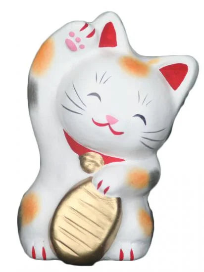 Nagahama Doll Japanese Maneki Neko (Beckoning Cat) White Lucky Cat Figurine - Traditional Japanese Fortune Charm for Home, Office & Gift Giving