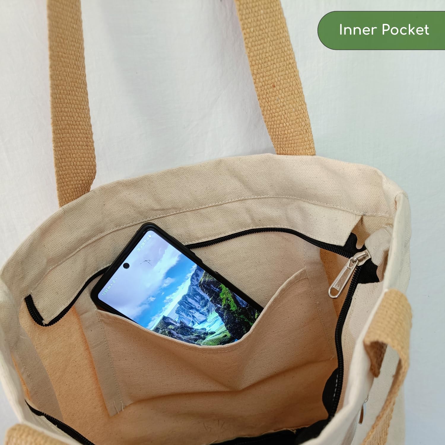 Eco-Friendly Women's Tote Bag with Zipper Closure & Multiple Pockets | 100% Organic Cotton Canvas Shoulder Bag for Work, School & Everyday Use | Perfect for Office, College, Shopping & Travel
