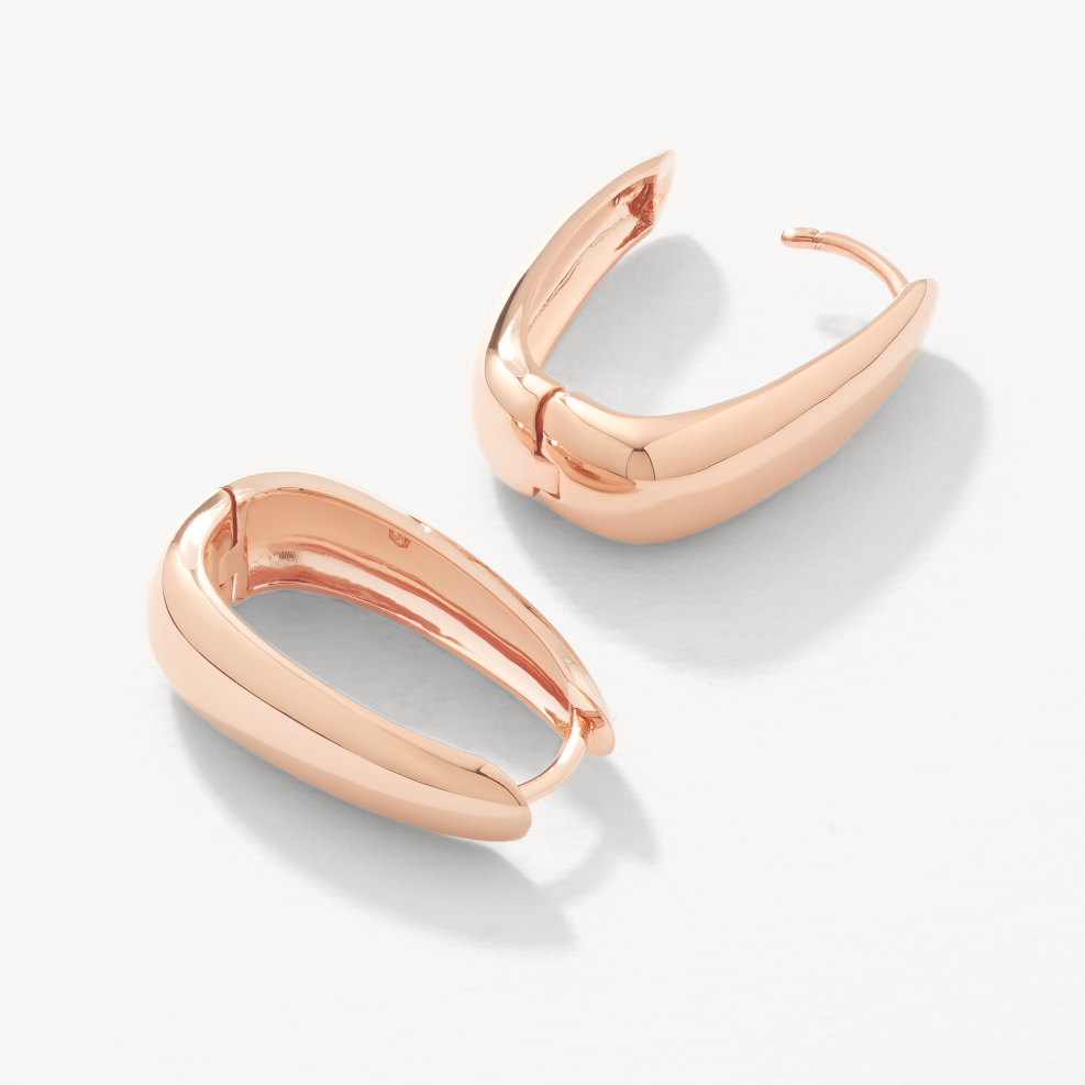 Rose Gold Elongated Dome Hoop Earrings for Women - Elegant Dangle Earrings for Parties, Weddings & Everyday Wear