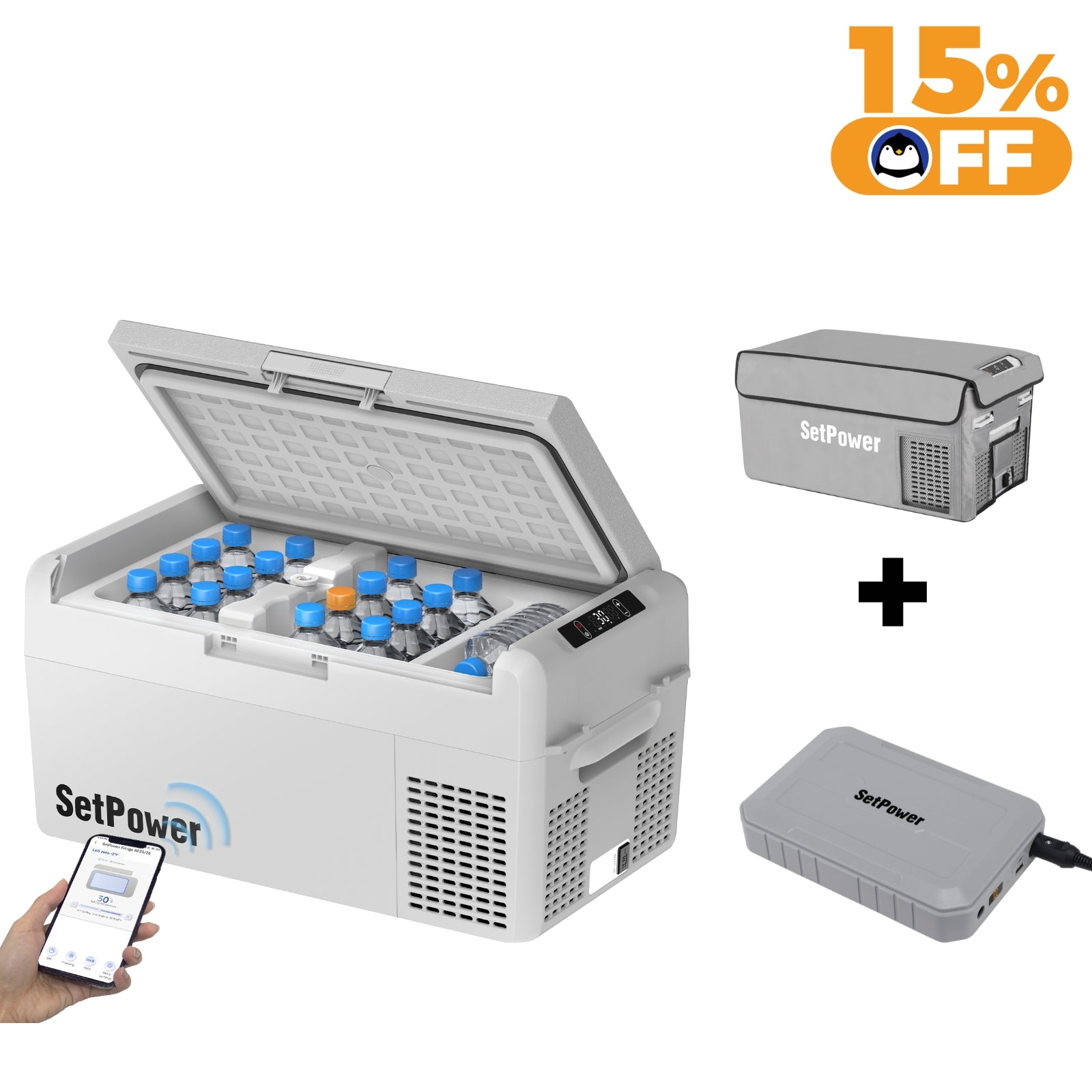 Setpower RF20 21Qt Portable Car Refrigerator - 12V/24V Electric Cooler Freezer for Road Trips, Camping & Outdoor Adventures (Grey)