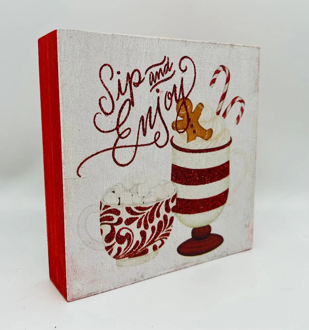 5.9 Inch Wooden Holiday Block Decor - Christmas, Winter, Home & Office Decoration for Festive Seasonal Display