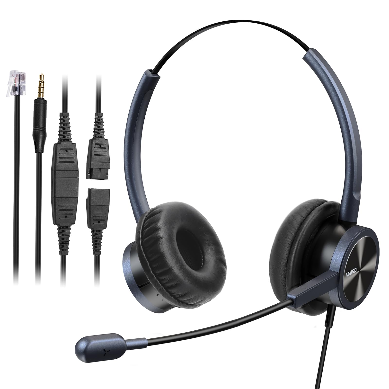 MAIRDI Noise Canceling Telephone Headset with Microphone - Binaural Office Headset with RJ9 Jack & 3.5mm Connector for Call Center, Desk Phone, Cell Phone, PC & Laptop - Compatible with Cisco 7941 7965 6941 7861 8811 8961 - Perfect for Remote Work, Customer Service & Business Calls