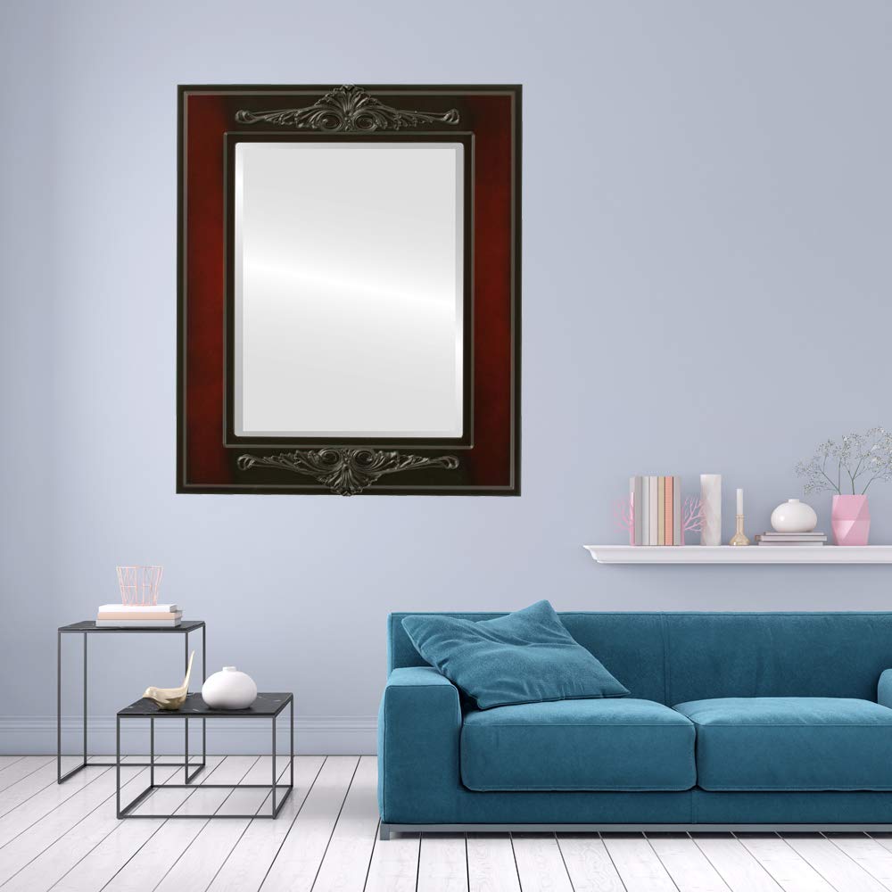 Ovalcrest Rectangle Beveled Wall Mirror - Rosewood Frame 21x25 Inches - Elegant Home Decor for Living Room, Bedroom & Entryway - Ramino Style Mirror for Wall Decor